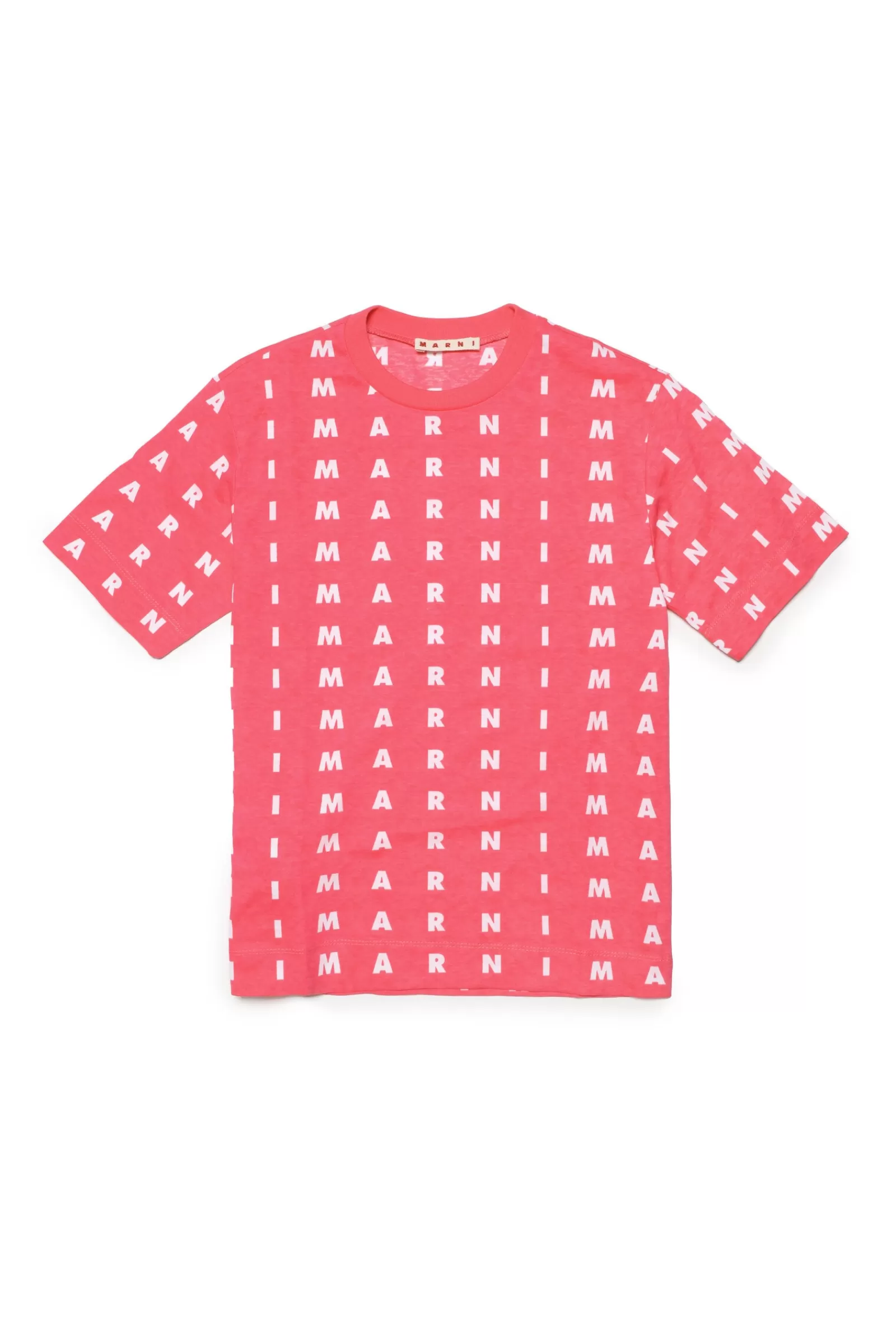 T-Shirt<MARNI T-Shirt Fucsia In Jersey Con Logo Piccolo Allover Fucsia Luminoso