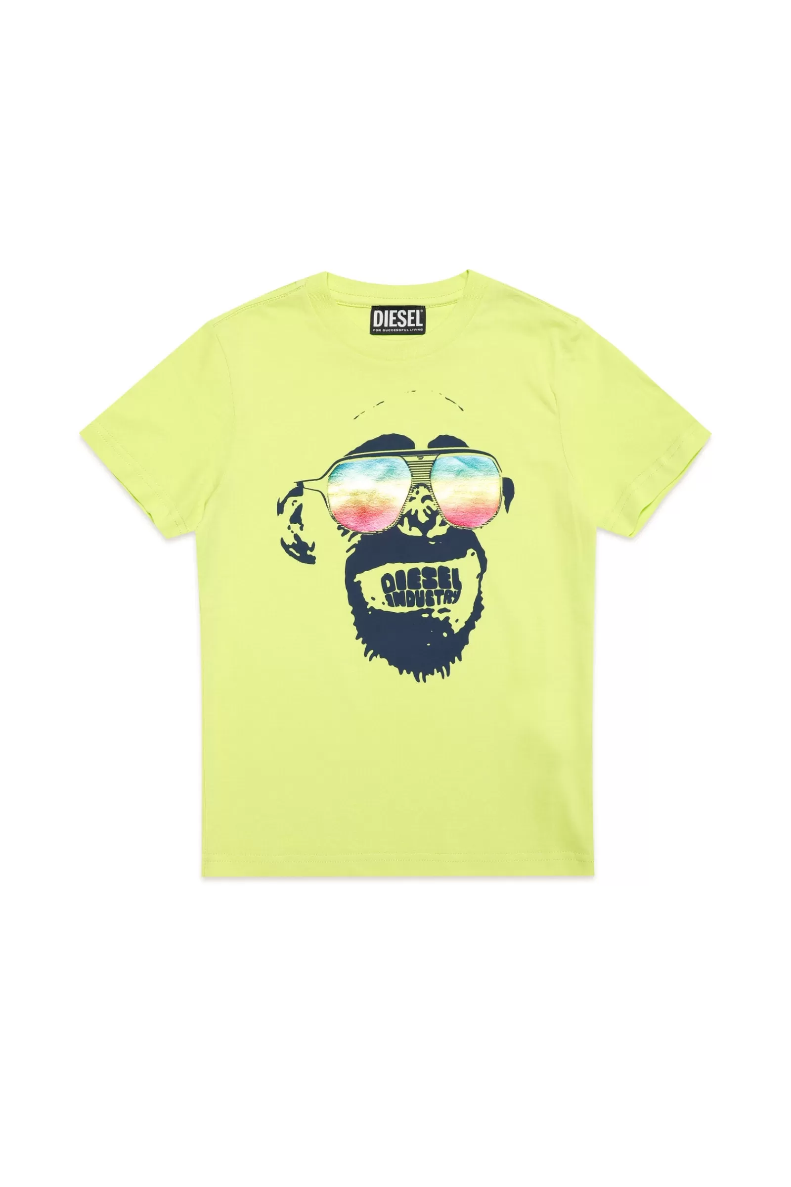 T-Shirt<DIESEL T-Shirt Gialla Con Stampa Monkey Effetto Metallizzato Giallo Limone