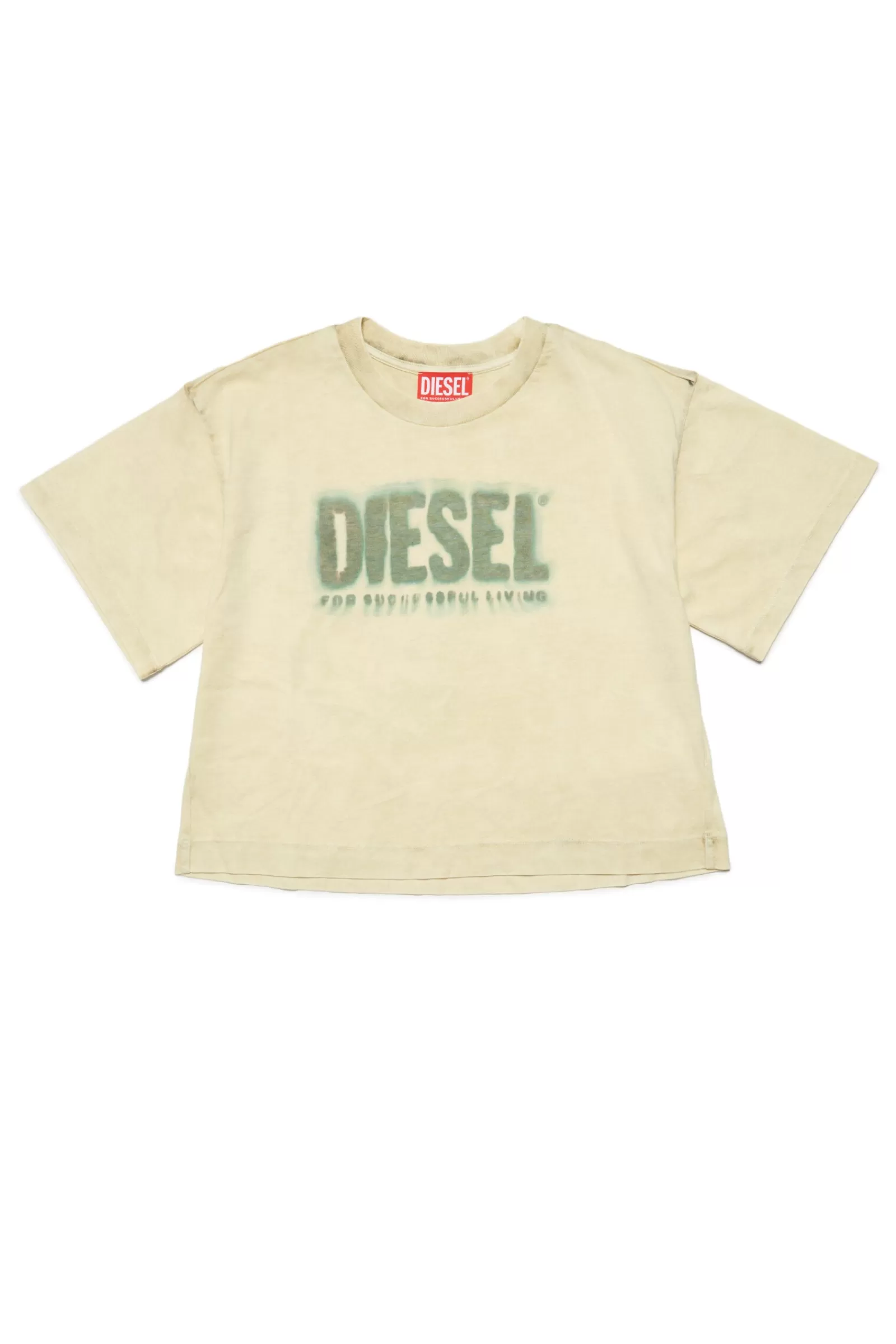 T-Shirt<DIESEL T-Shirt Gialla Cropped In Cotone Con Logo Effetto Sbiadito Limonata