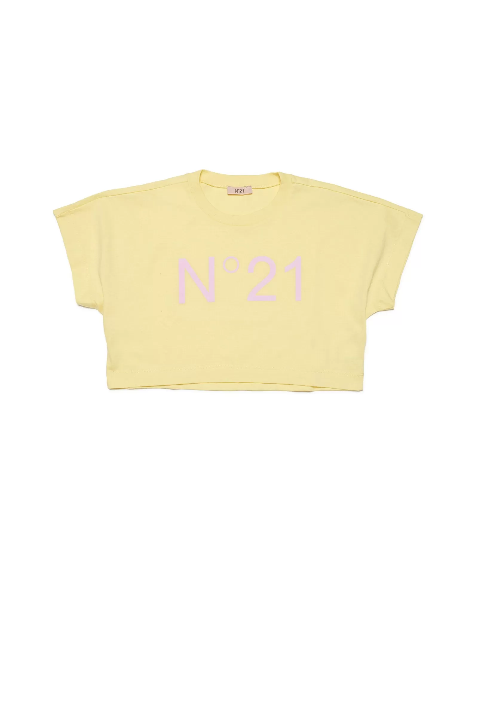 T-Shirt<N°21 T-Shirt Gialla Cropped In Jersey Con Logo Giallo Banana Chiaro