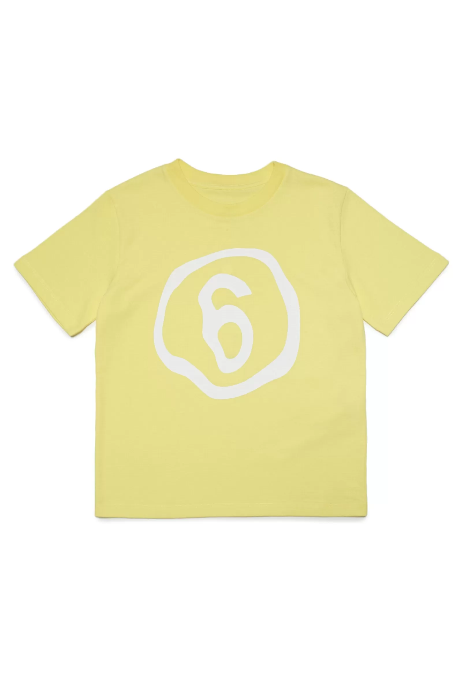 T-Shirt<MM6 MAISON MARGIELA T-Shirt Gialla In Jersey Con Logo 6 Effetto Fluido Giallo Luminoso