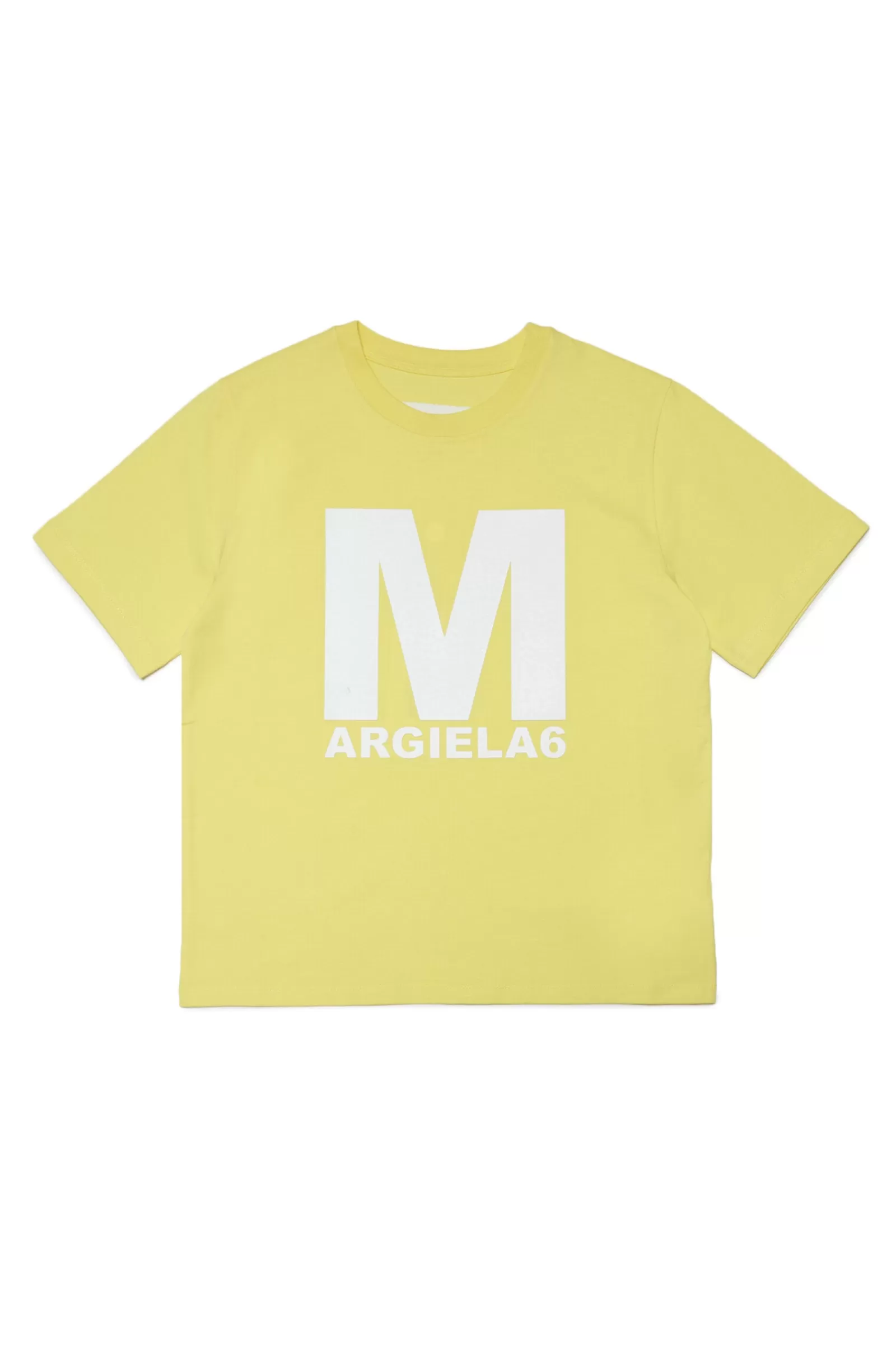 T-Shirt<MM6 MAISON MARGIELA T-Shirt Gialla In Jersey Con Logo Spessorato Giallo Luminoso