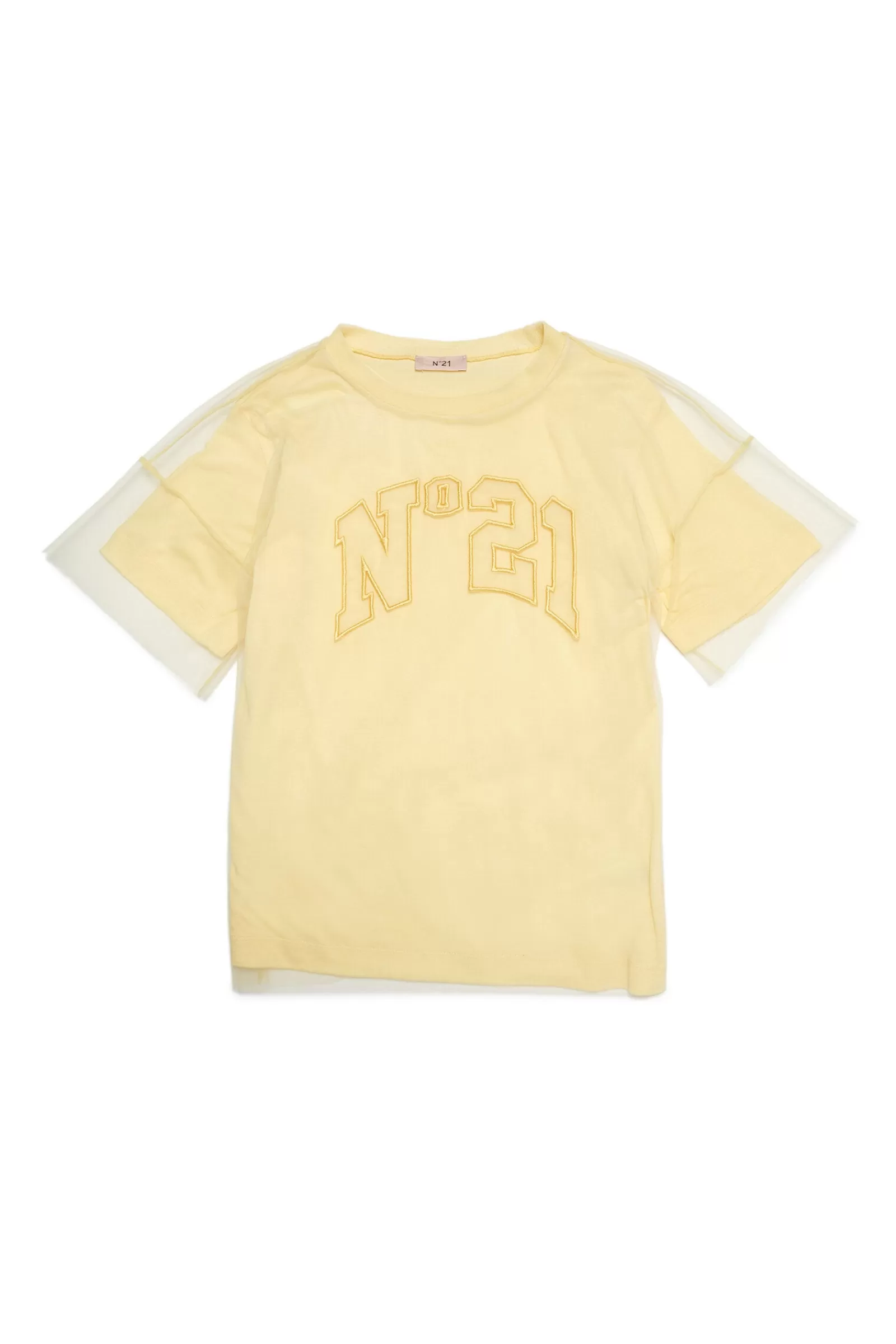 T-Shirt<N°21 T-Shirt Gialla In Jersey E Tulle Con Logo College Giallo Banana Chiaro