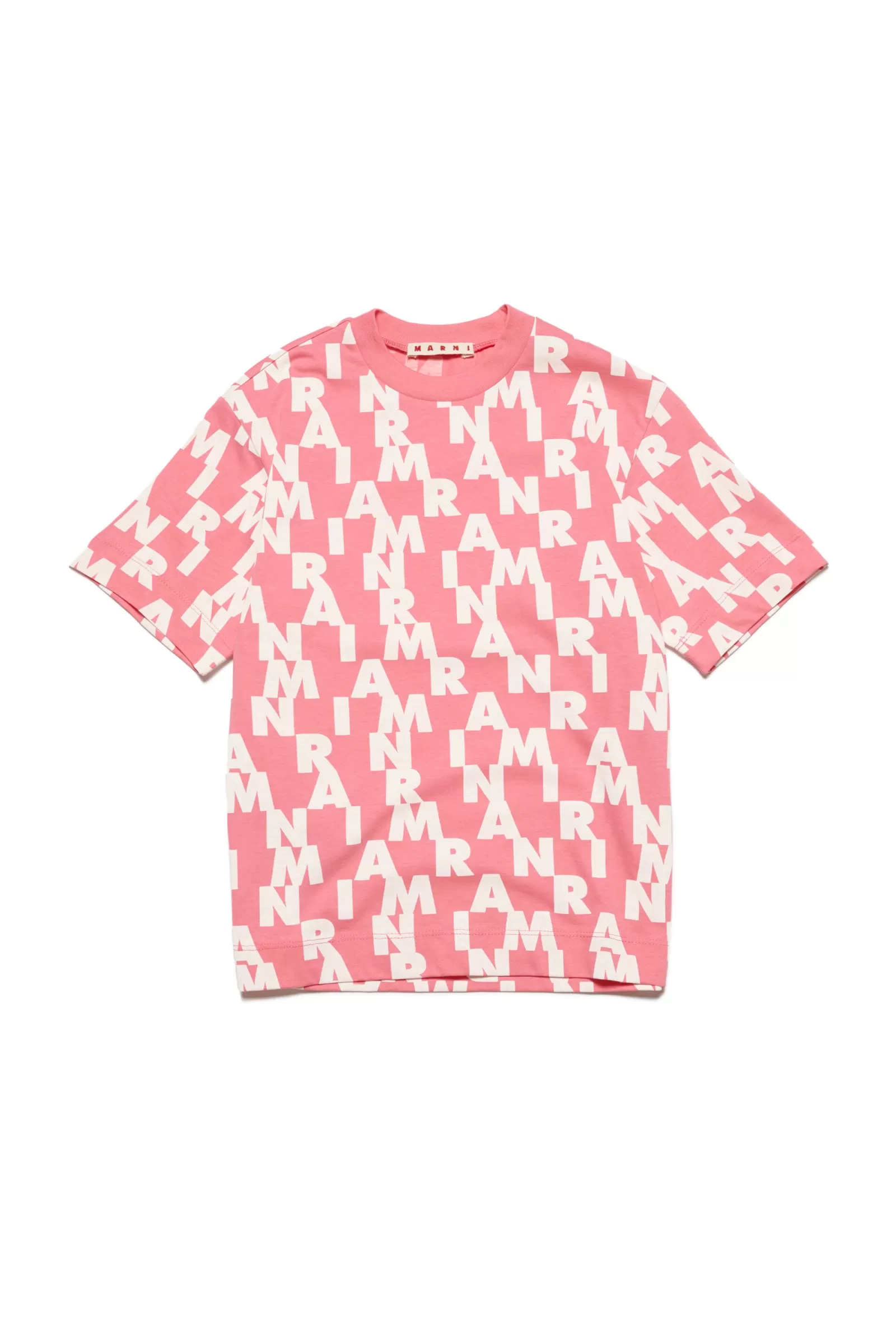 T-Shirt<MARNI T-Shirt Girocollo In Jersey A Motivo Allover Rosa Caramella