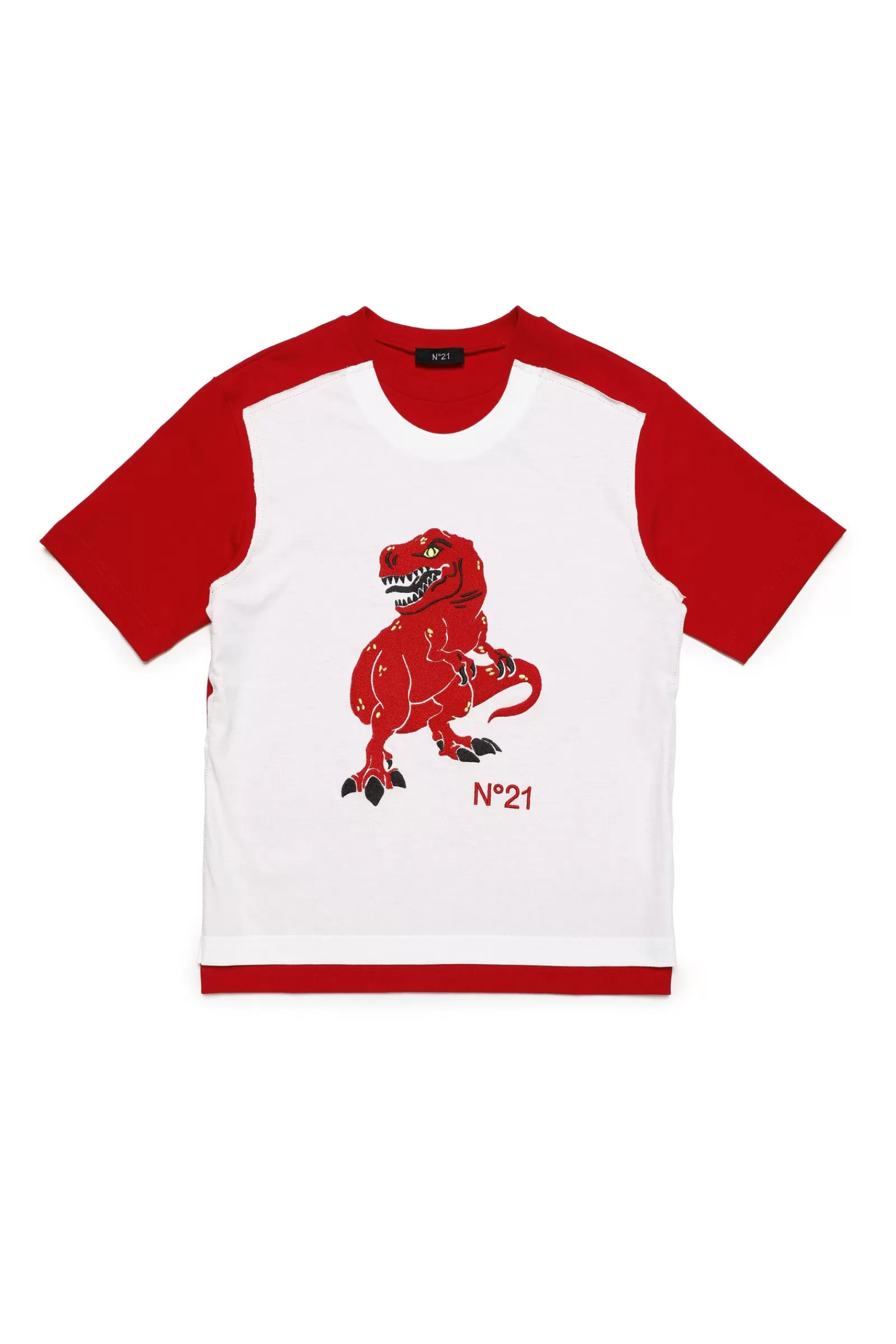 T-Shirt<N°21 T-Shirt Girocollo In Jersey Con Dinosauro Ciliegino