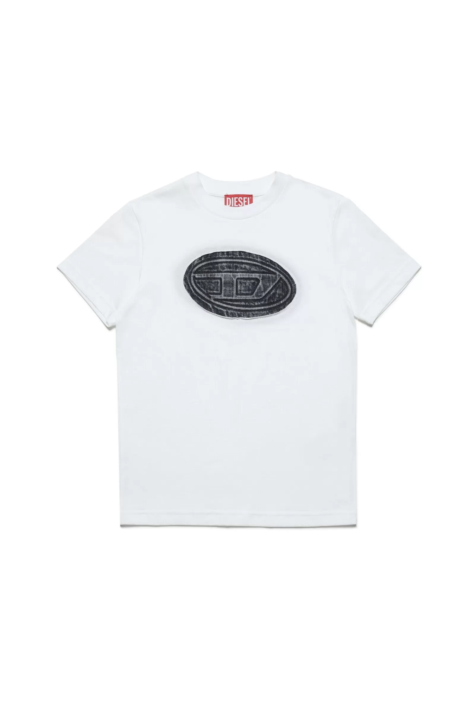 T-Shirt<DIESEL T-Shirt Girocollo In Jersey Con Inserto In Denim Bianco