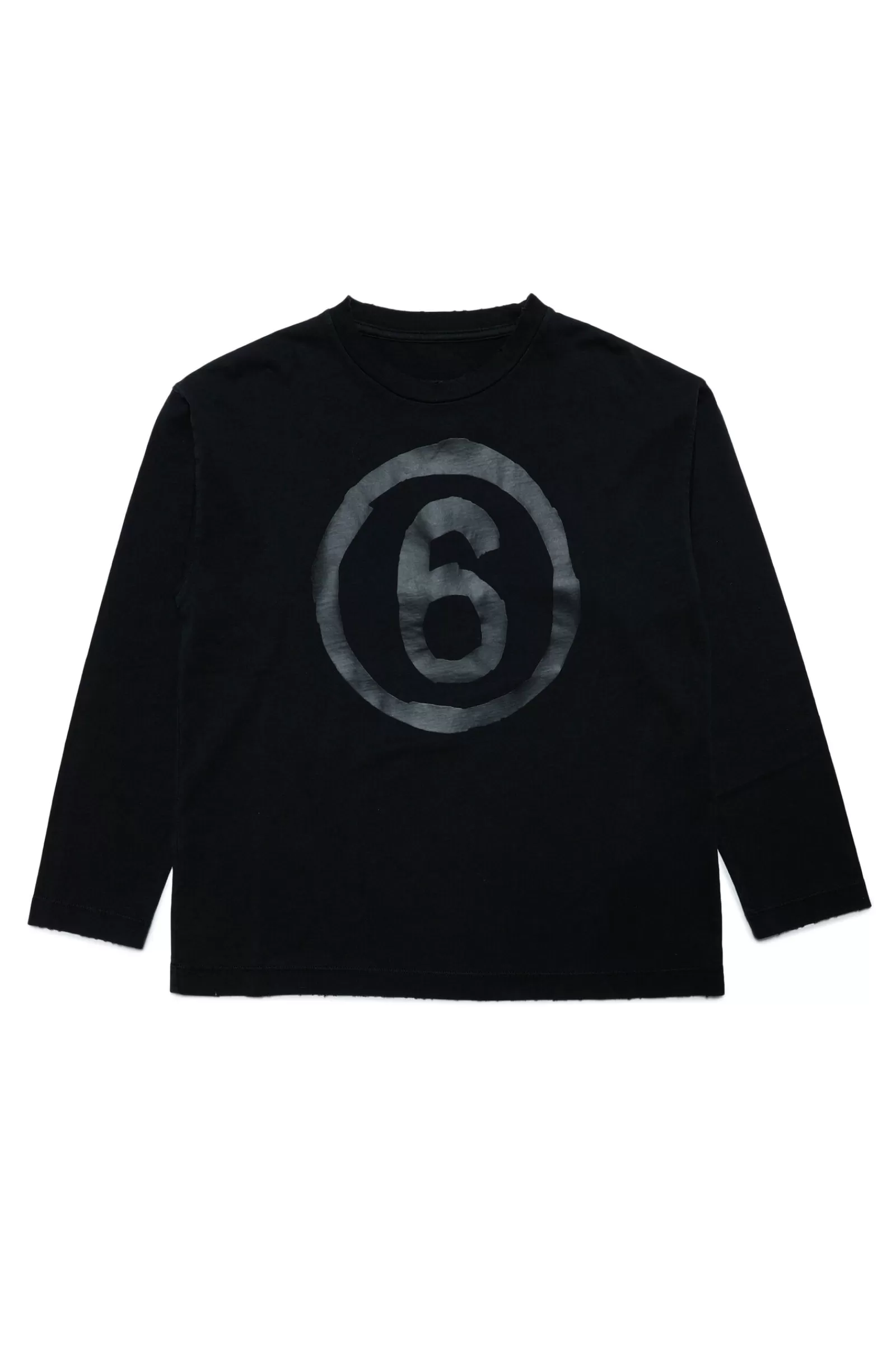 T-Shirt<MM6 MAISON MARGIELA T-Shirt Girocollo In Jersey Con Logo Nero Denim