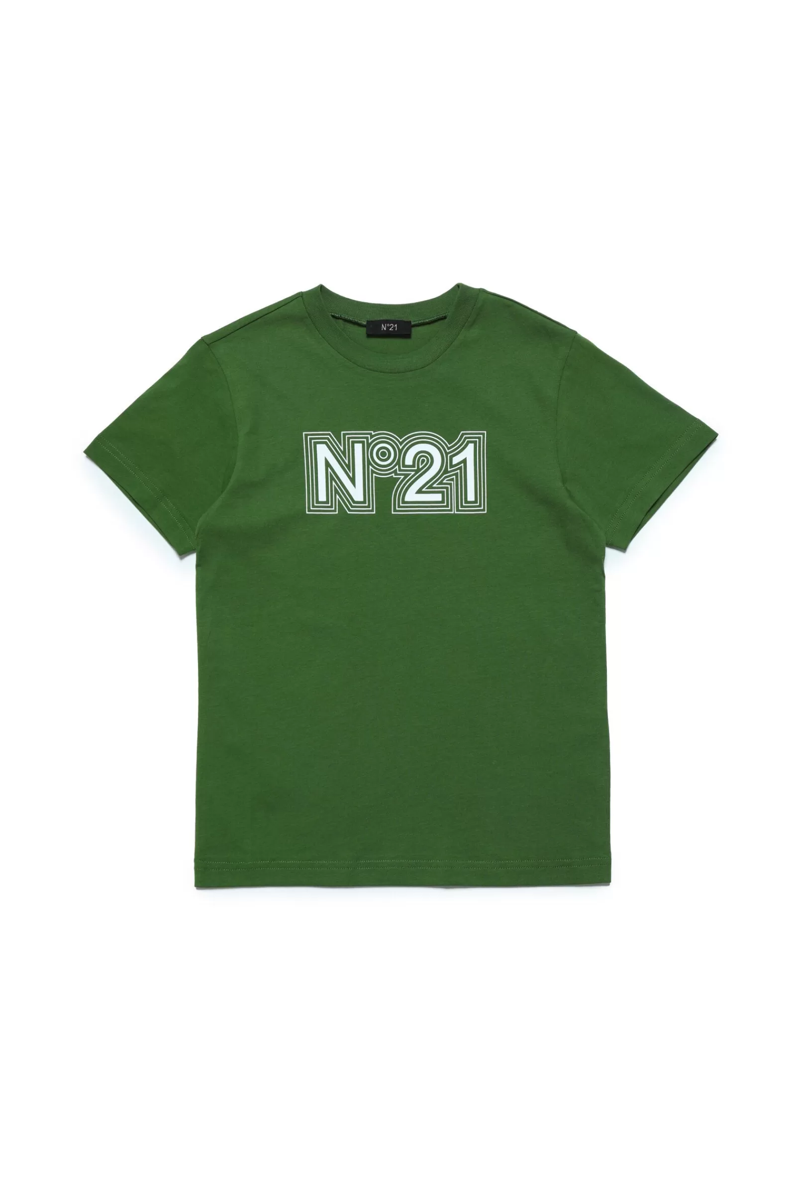 T-Shirt<N°21 T-Shirt Girocollo In Jersey Con Logo Verde Militare