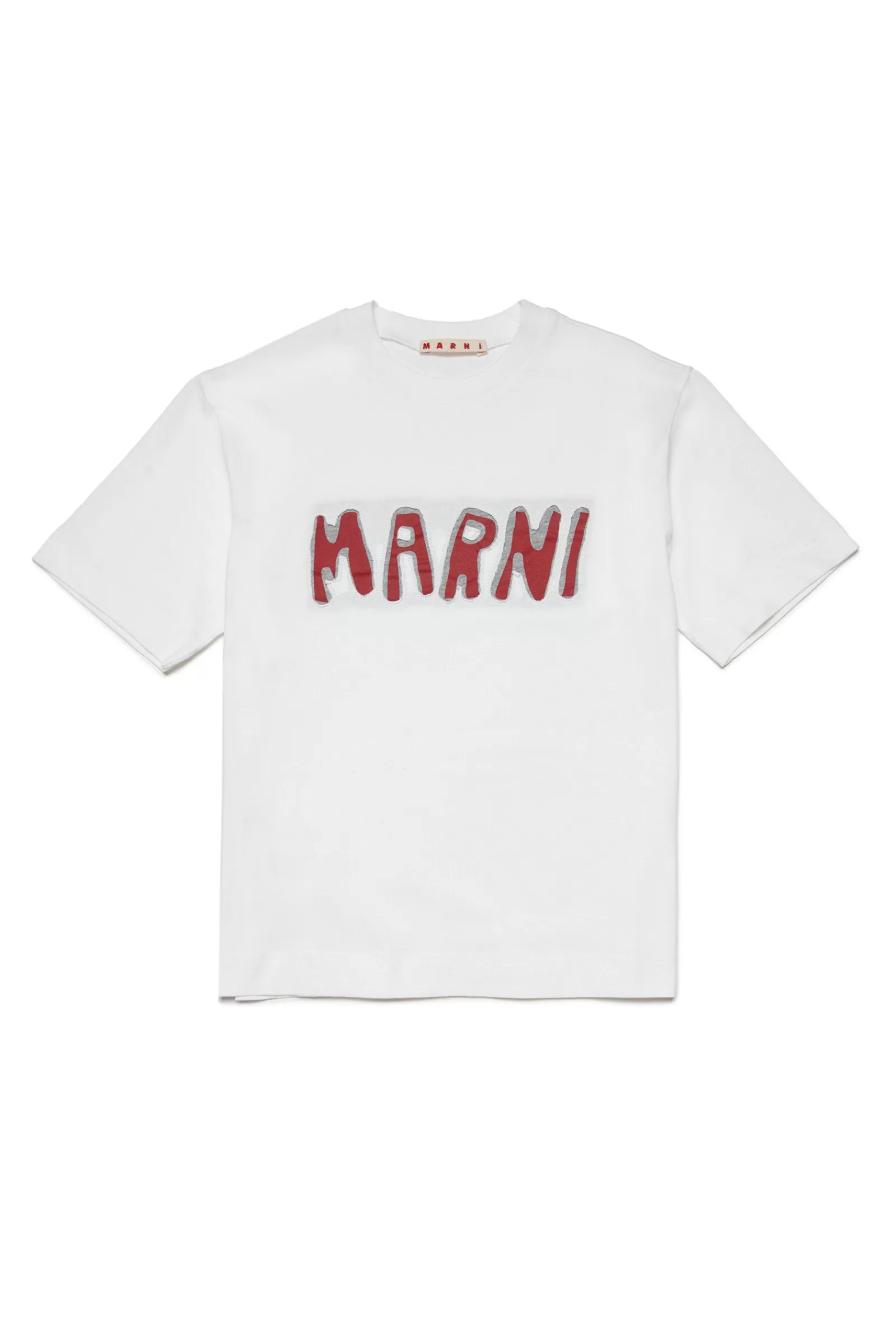 T-Shirt<MARNI T-Shirt Girocollo In Jersey Con Logo Bianco Sporco