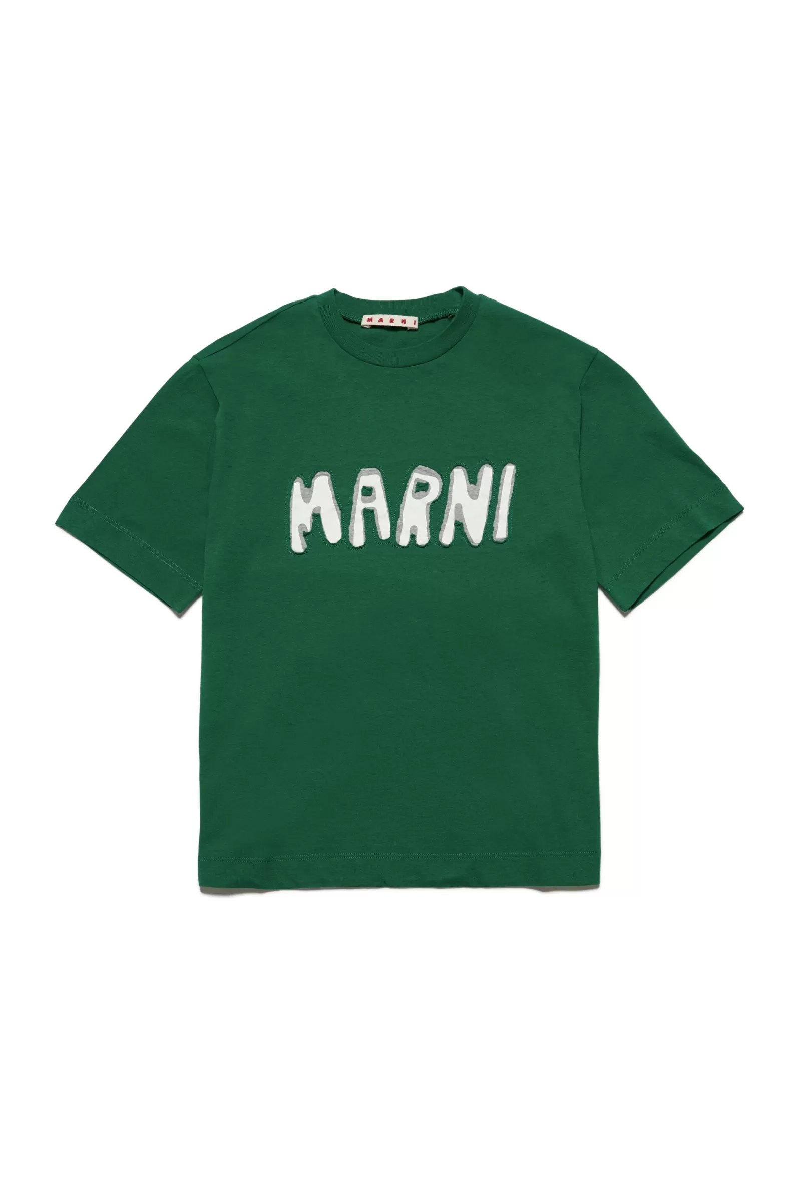 T-Shirt<MARNI T-Shirt Girocollo In Jersey Con Logo Verde Prato