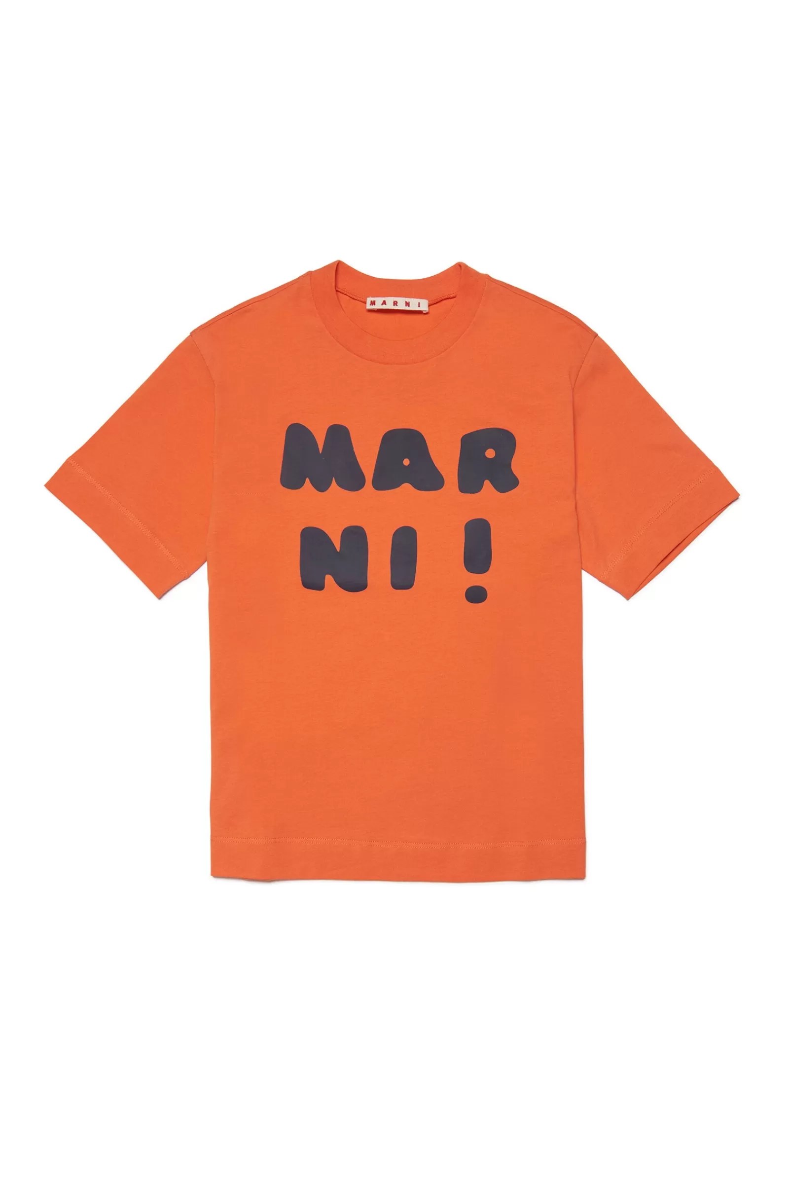 T-Shirt<MARNI T-Shirt Girocollo In Jersey Con Logo Arancione Tigre