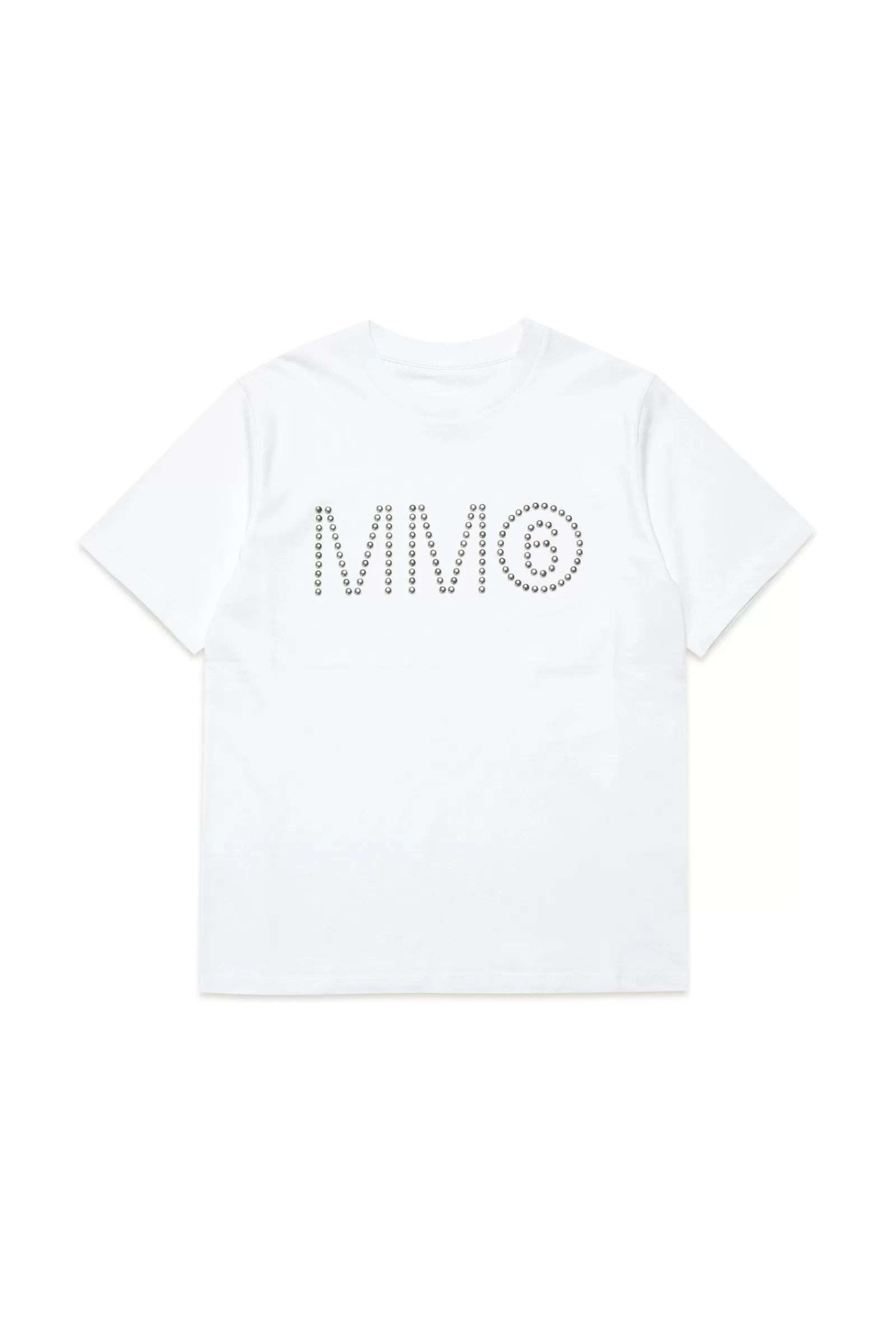 T-Shirt<MM6 MAISON MARGIELA T-Shirt Girocollo In Jersey Con Logo Borchiato Bianco