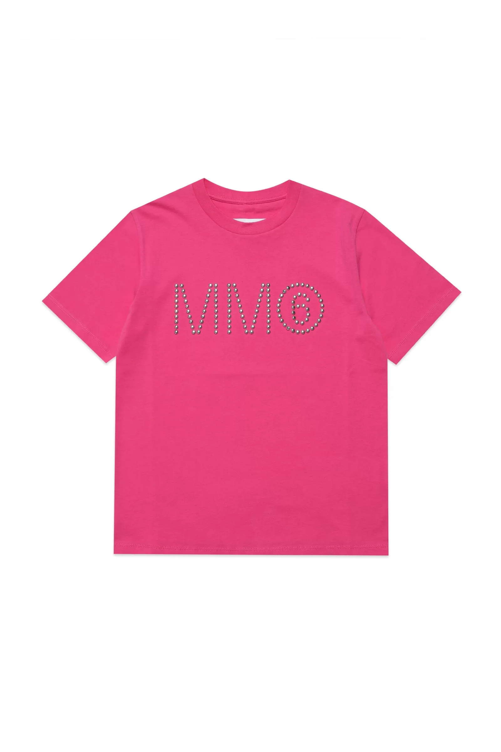 T-Shirt<MM6 MAISON MARGIELA T-Shirt Girocollo In Jersey Con Logo Borchiato Rosa Extra