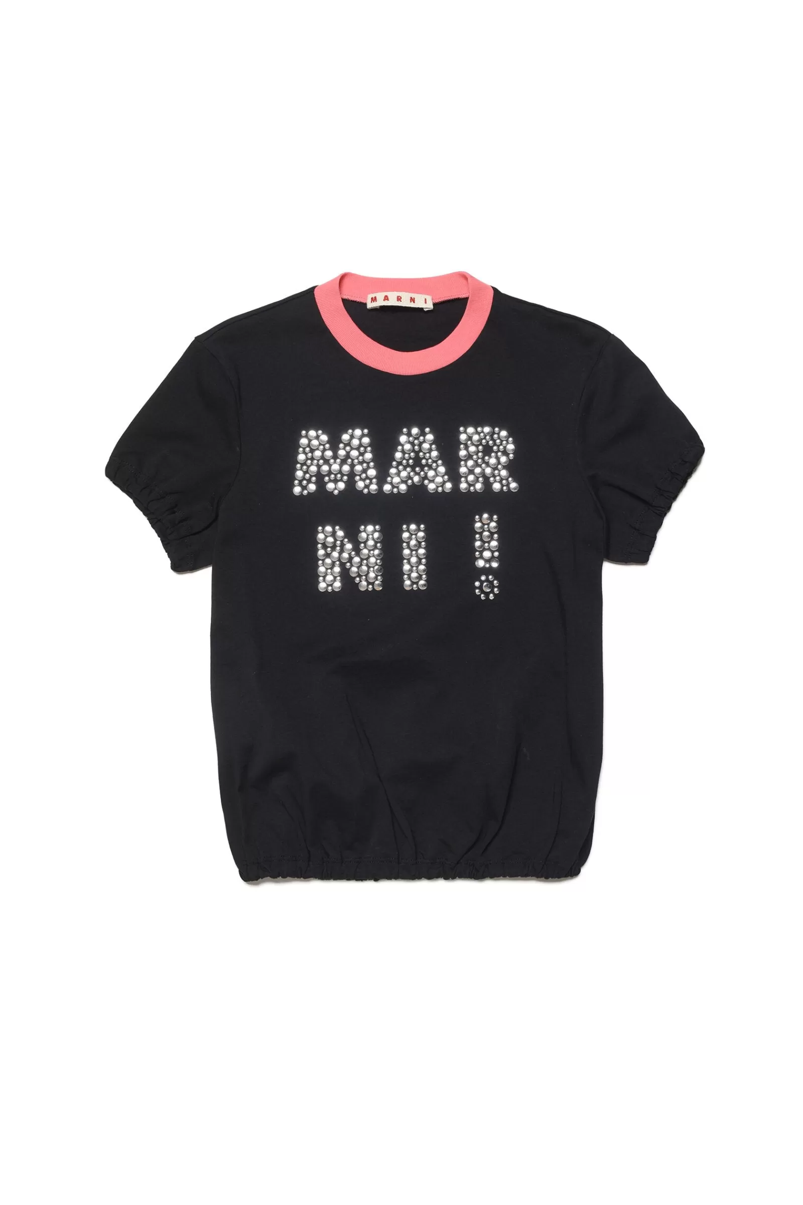 T-Shirt<MARNI T-Shirt Girocollo In Jersey Con Logo Borchie Nero Denim