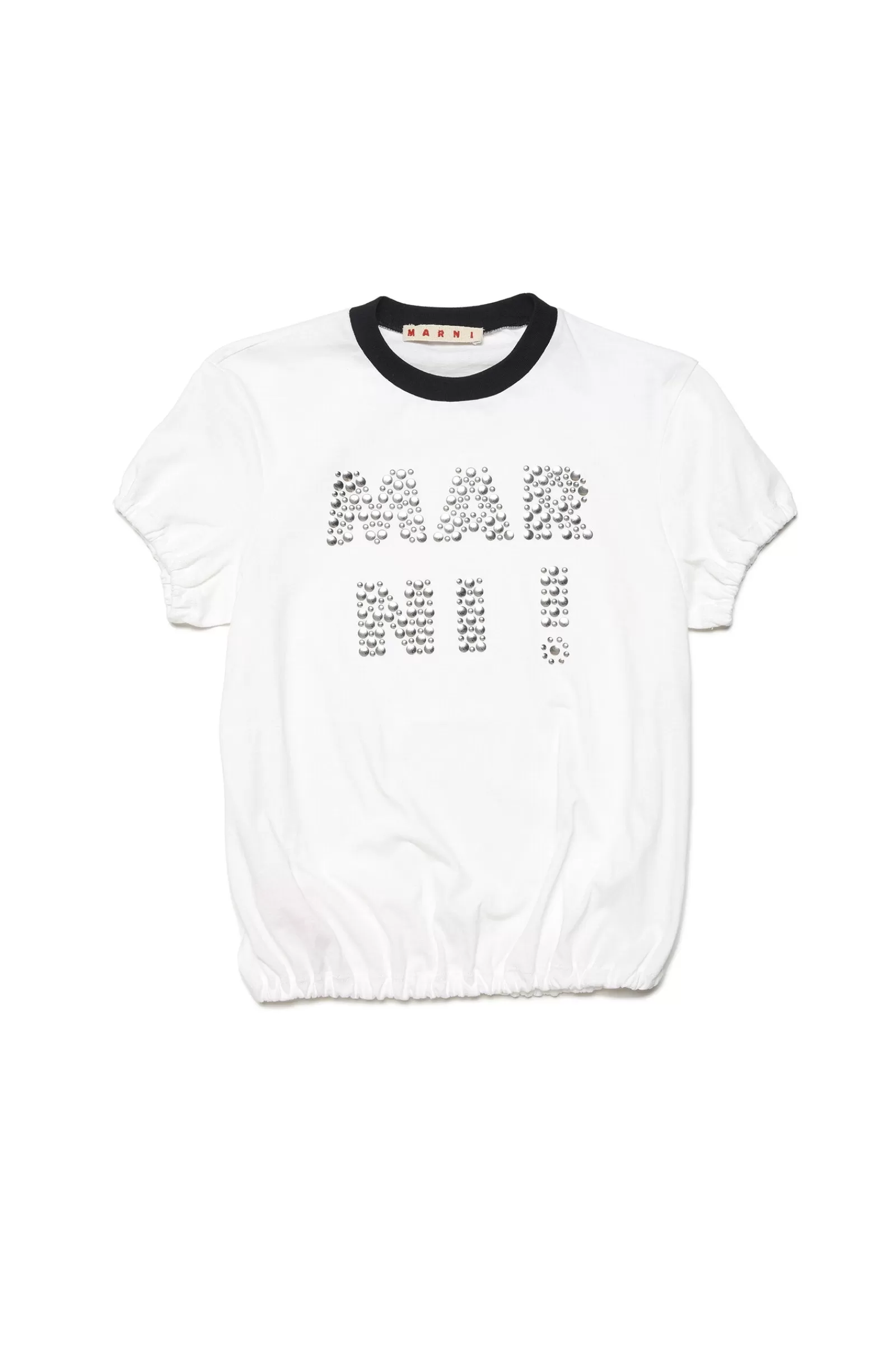 T-Shirt<MARNI T-Shirt Girocollo In Jersey Con Logo Borchie Bianco Sporco