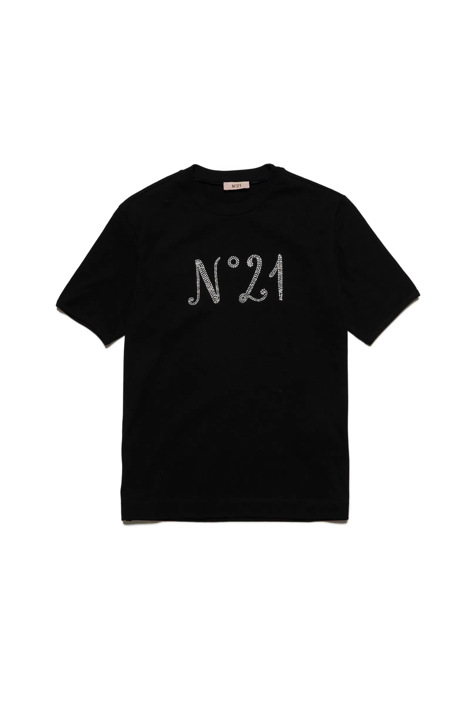 T-Shirt<N°21 T-Shirt Girocollo In Jersey Con Logo Di Cristalli Nero Denim