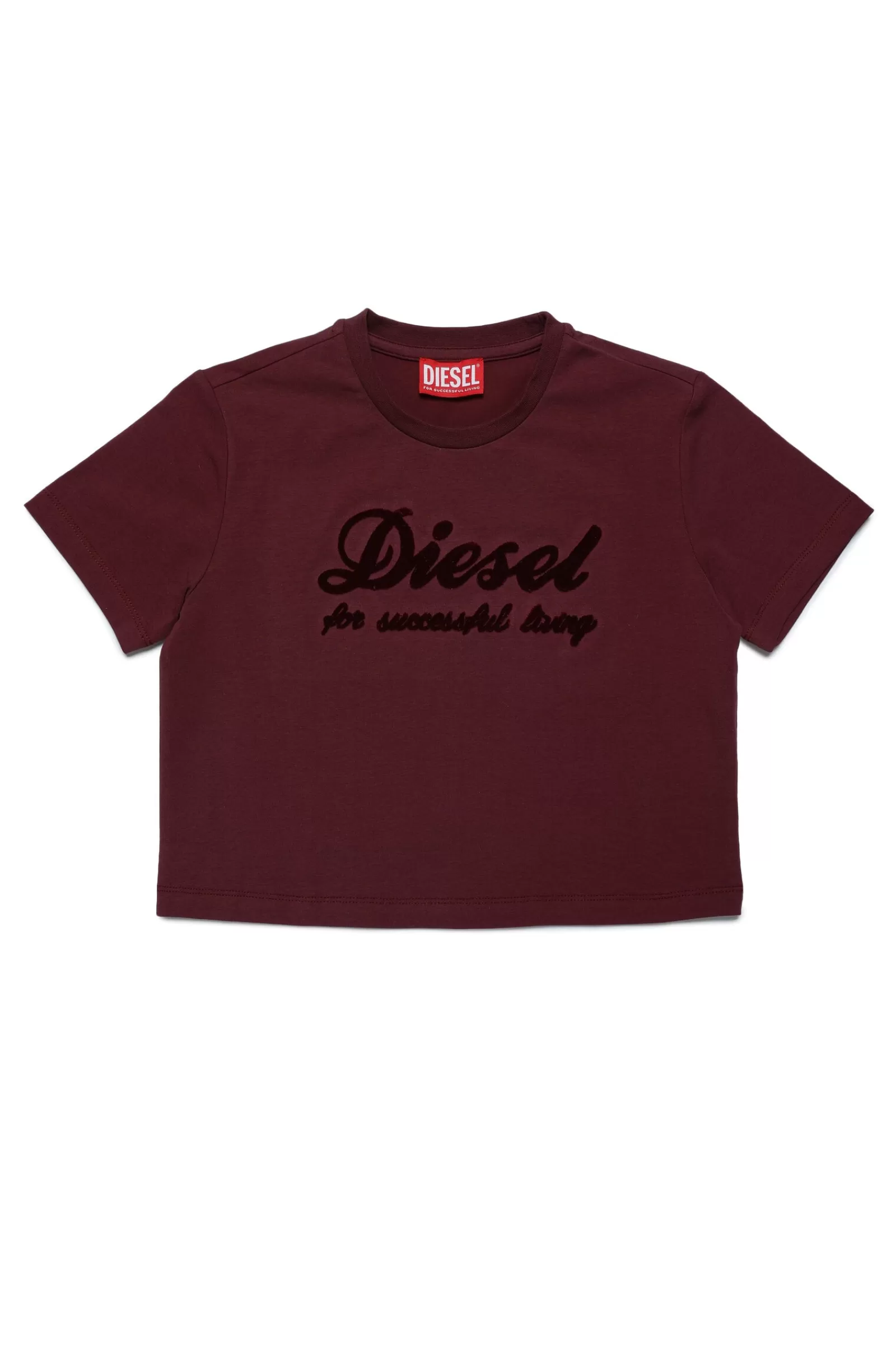 T-Shirt<DIESEL T-Shirt Girocollo In Jersey Con Logo Effetto Ciniglia Vino