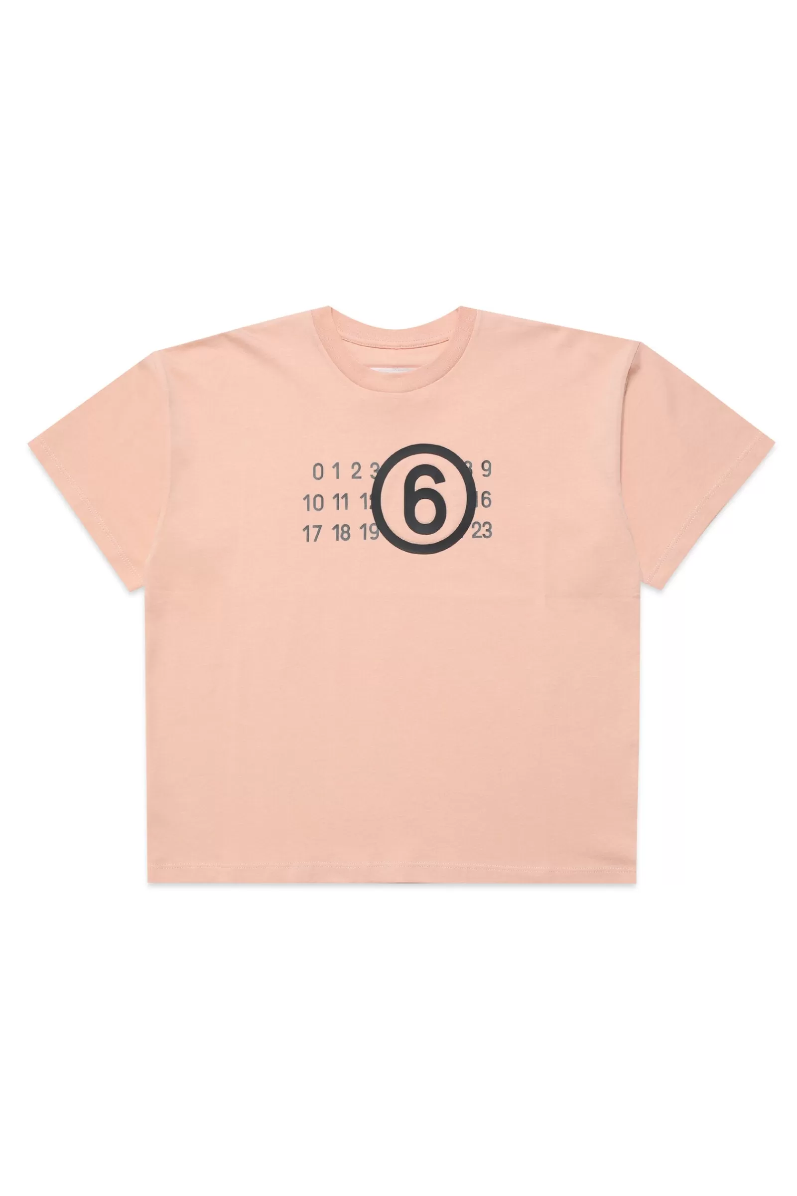 T-Shirt<MM6 MAISON MARGIELA T-Shirt Girocollo In Jersey Con Logo Gommato Rosa Pesca