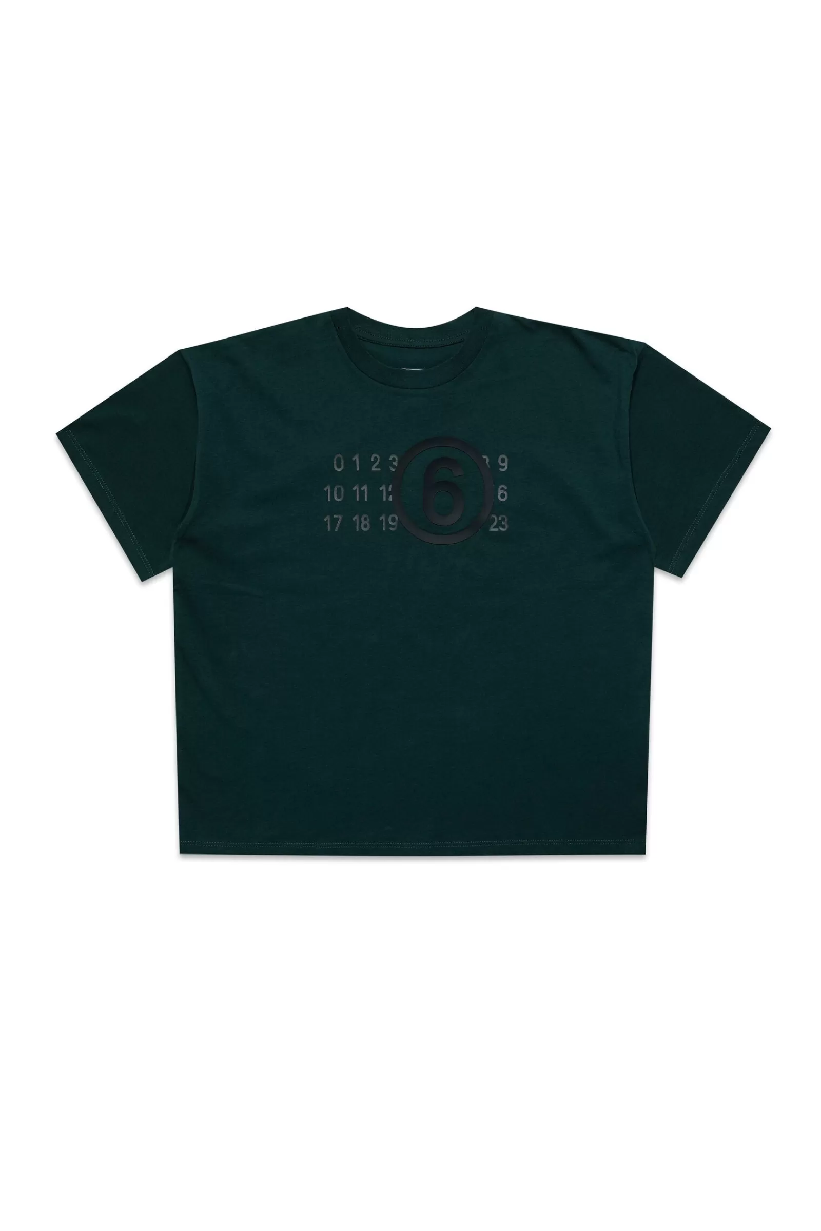 T-Shirt<MM6 MAISON MARGIELA T-Shirt Girocollo In Jersey Con Logo Gommato Verde Foresta