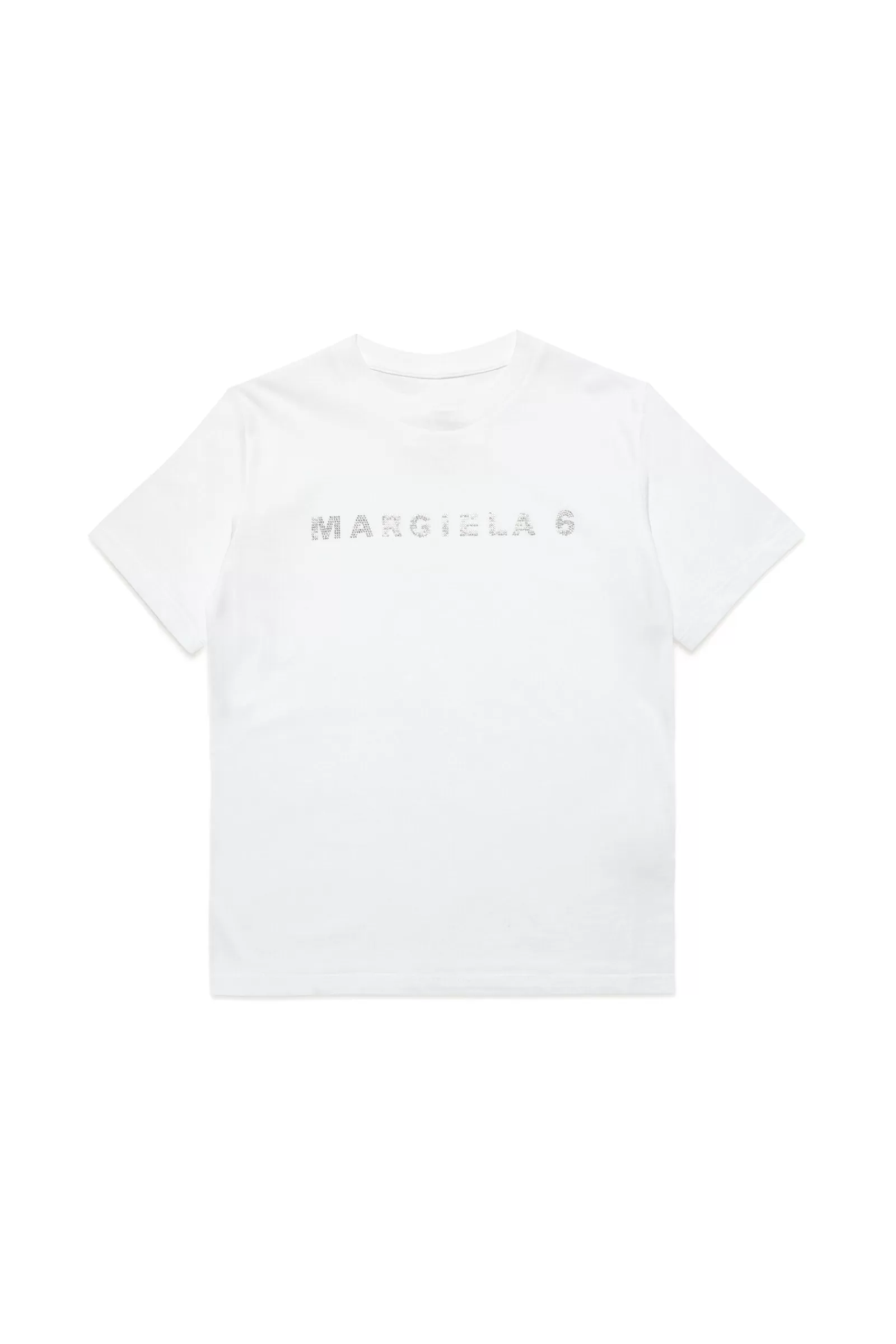 T-Shirt<MM6 MAISON MARGIELA T-Shirt Girocollo In Jersey Con Logo Strass Bianco