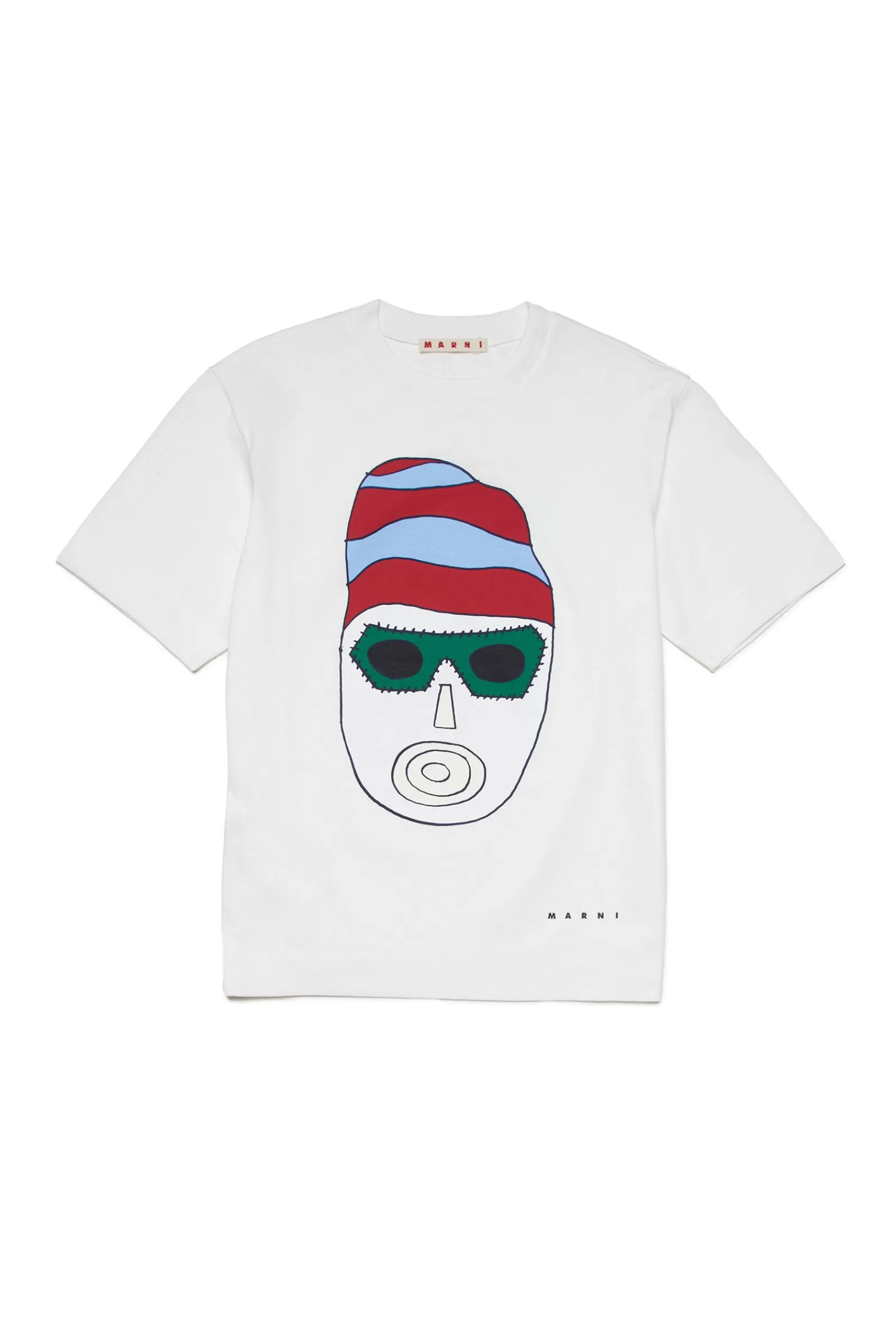 T-Shirt<MARNI T-Shirt Girocollo In Jersey Con Maschera Artista Bianco Sporco