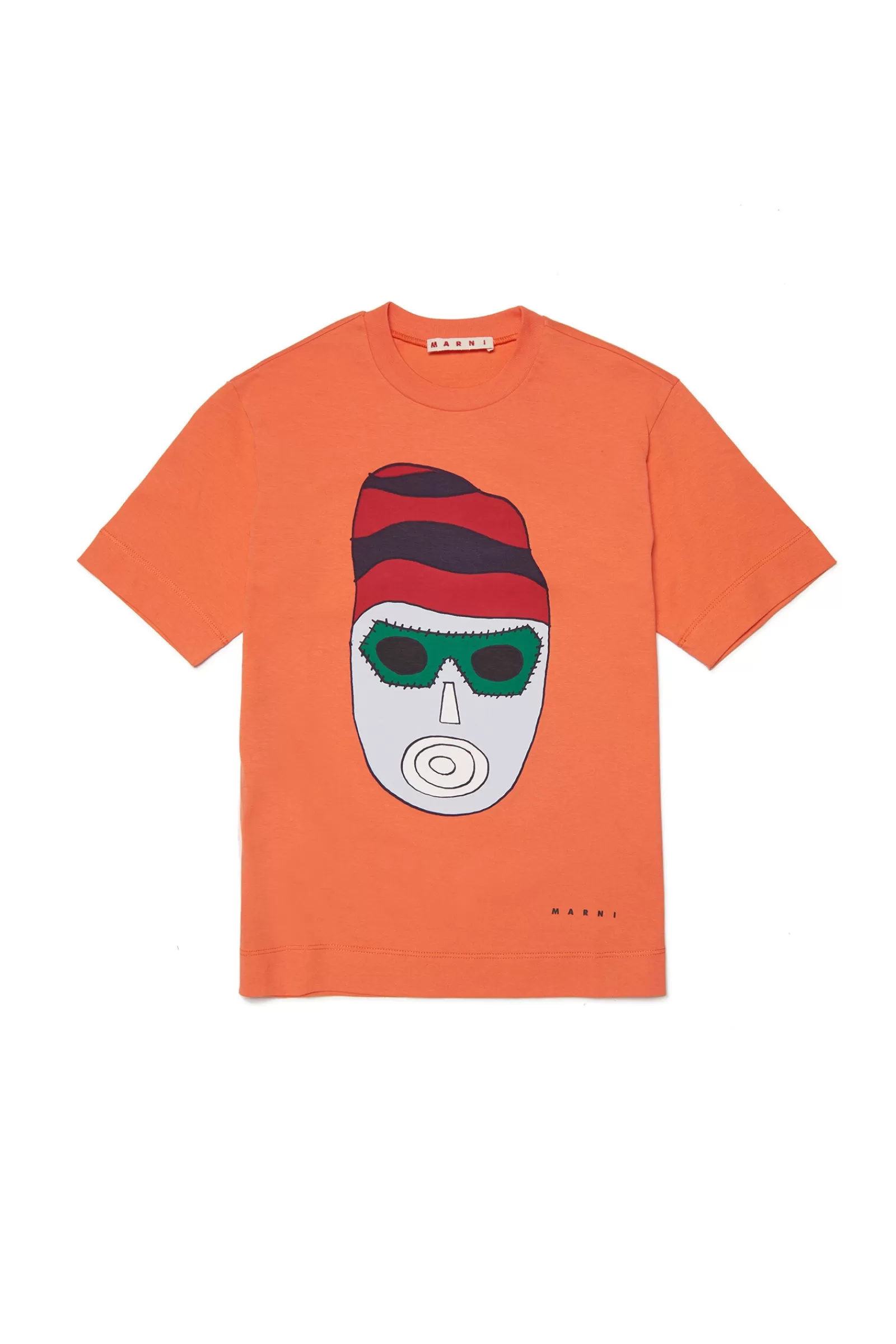 T-Shirt<MARNI T-Shirt Girocollo In Jersey Con Maschera Artista Arancione Tigre