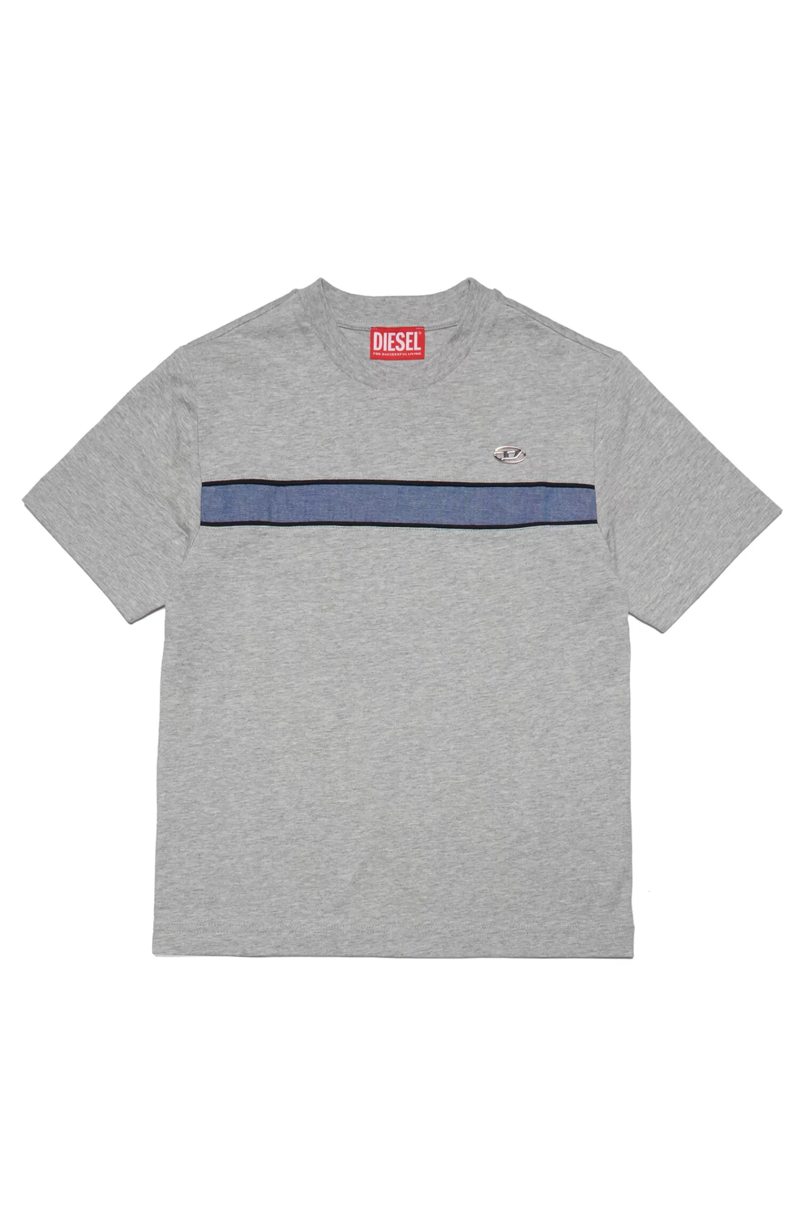 T-Shirt<DIESEL T-Shirt Grigia In Cotone Con Banda In Chambray Nuovo Grigio Melange