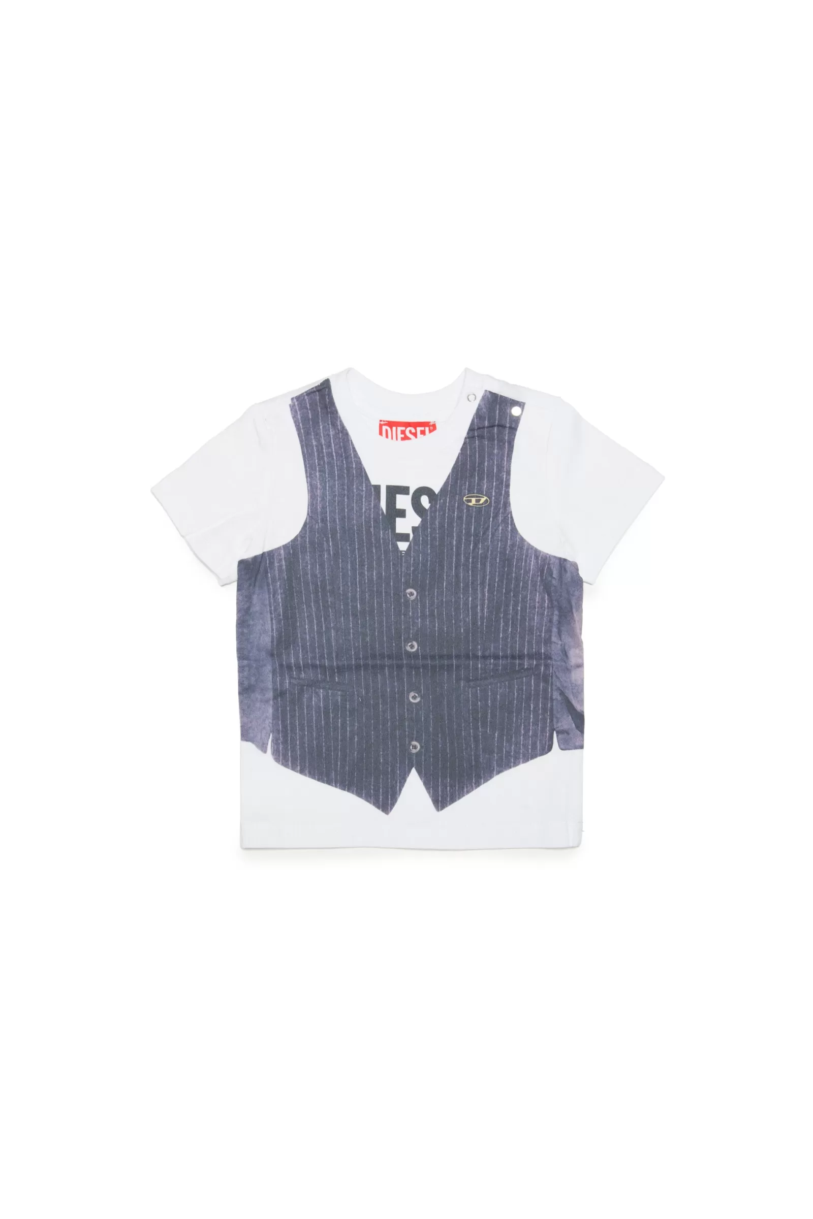 T-Shirt<DIESEL T-Shirt In Jersey Con Effetto Trompe L'Oeil Gilet Bianco