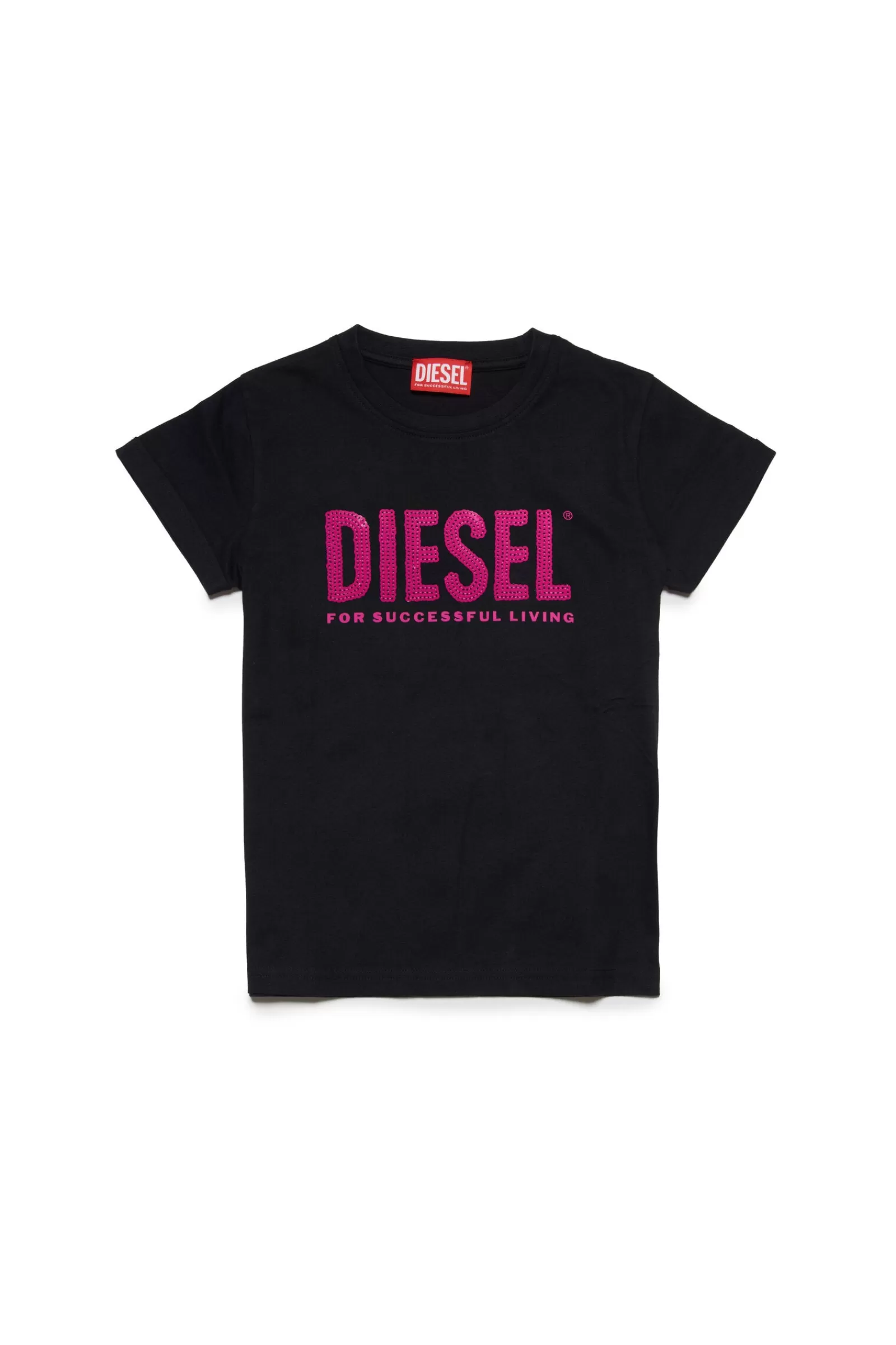 T-Shirt<DIESEL T-Shirt Nera Con Logo In Paillettes Nero