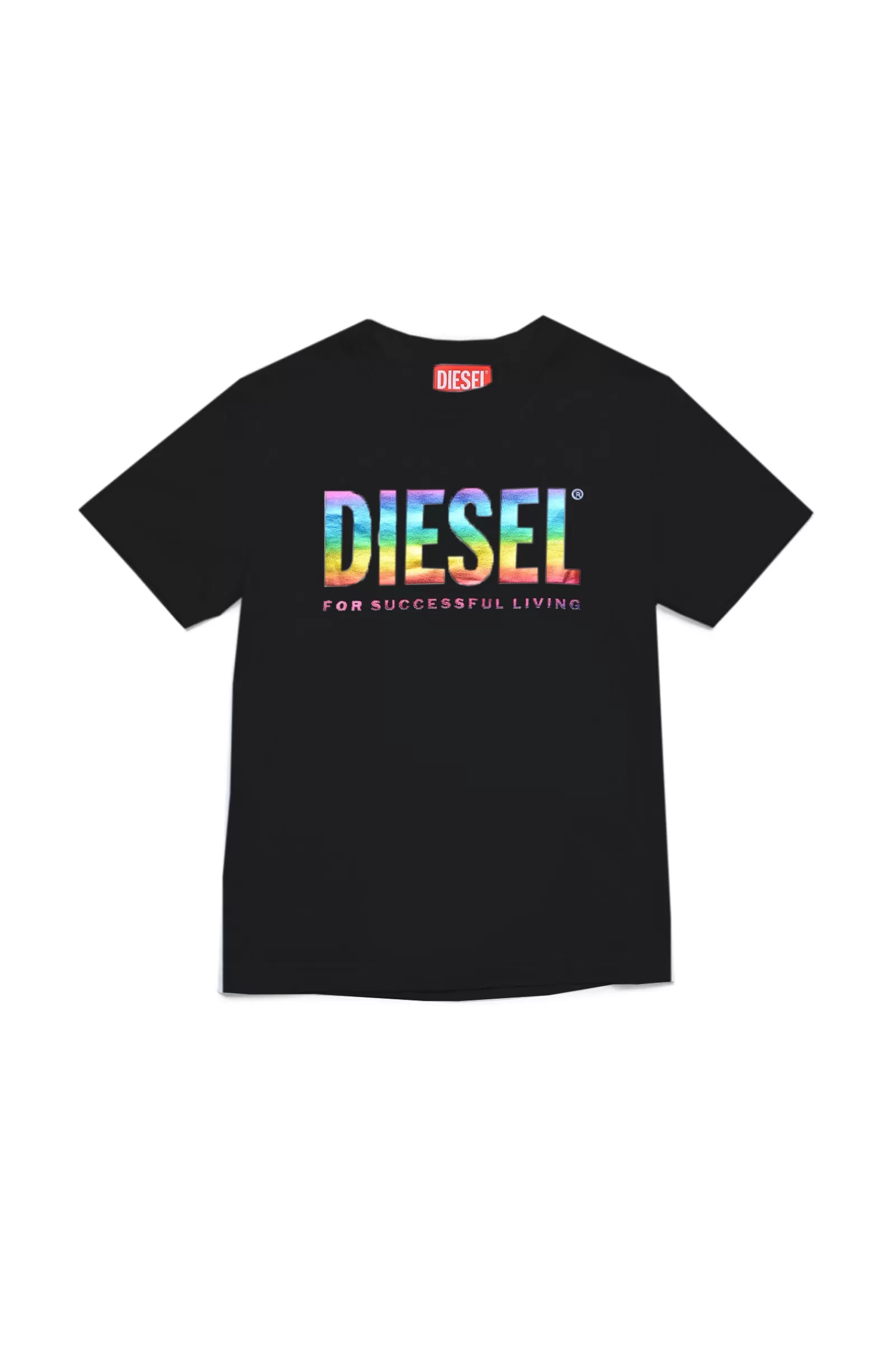 T-Shirt<DIESEL T-Shirt Nera Con Logo Mylar Arcobaleno Nero