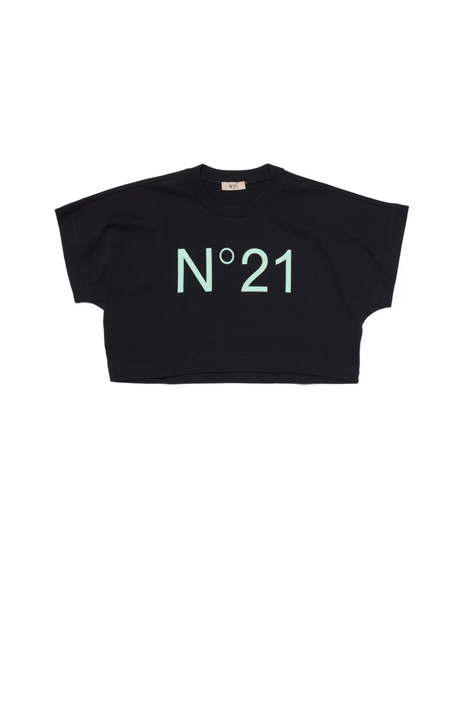 T-Shirt<N°21 T-Shirt Nera Cropped In Jersey Con Logo Nero