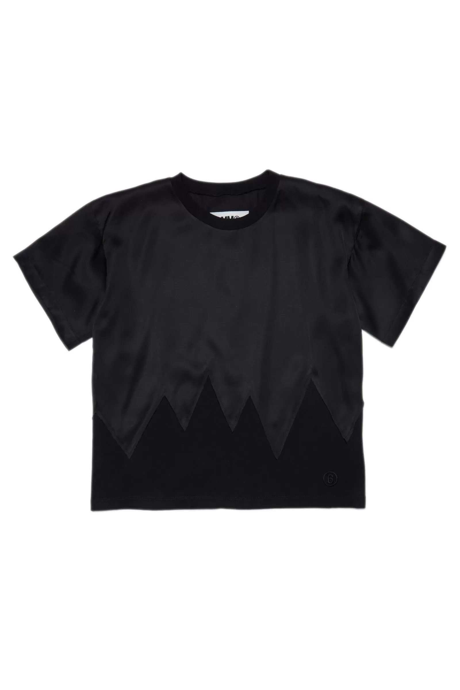 T-Shirt<MM6 MAISON MARGIELA T-Shirt Nera Girocollo In Jersey E Raso Nero