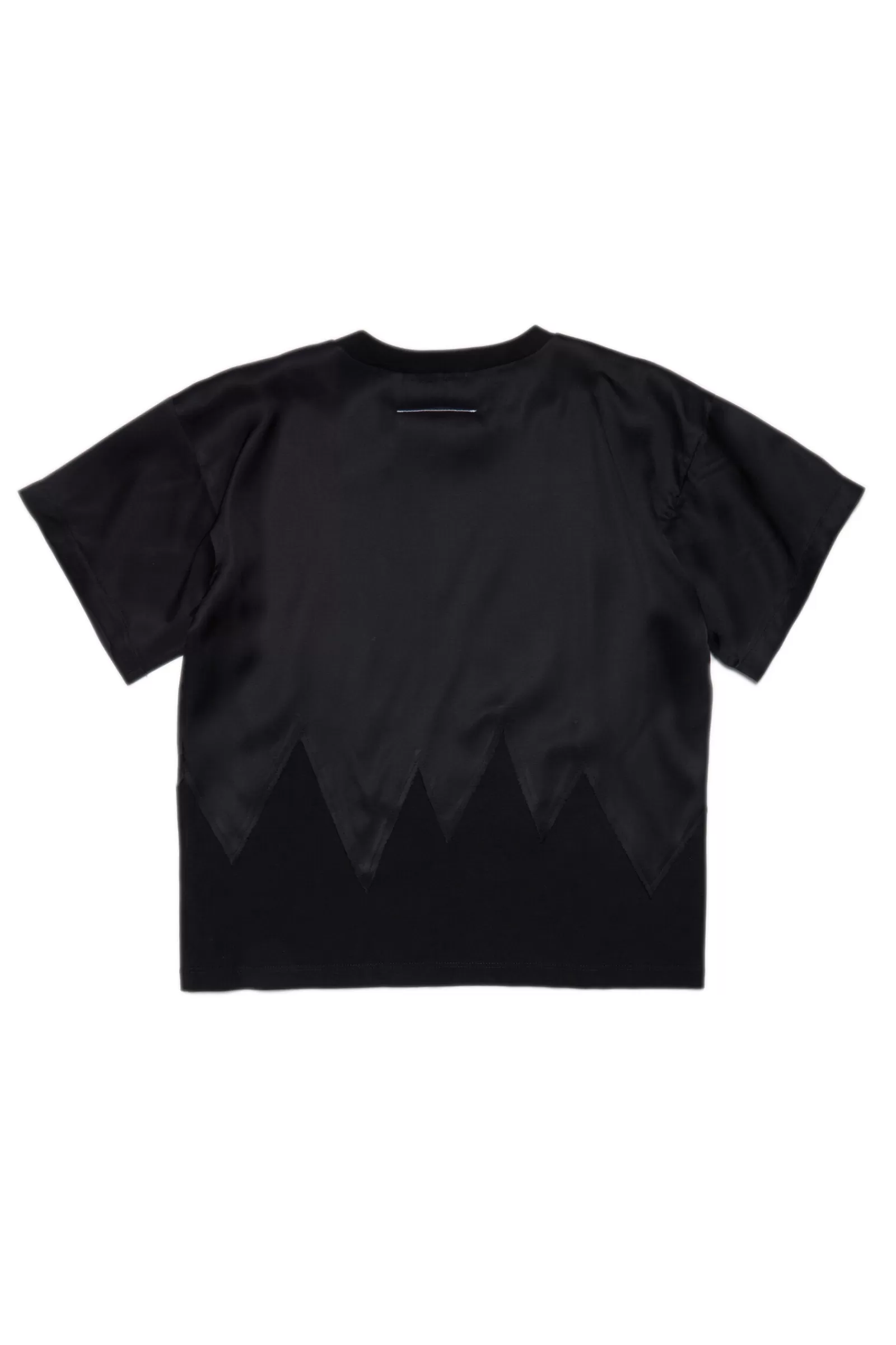 T-Shirt<MM6 MAISON MARGIELA T-Shirt Nera Girocollo In Jersey E Raso Nero