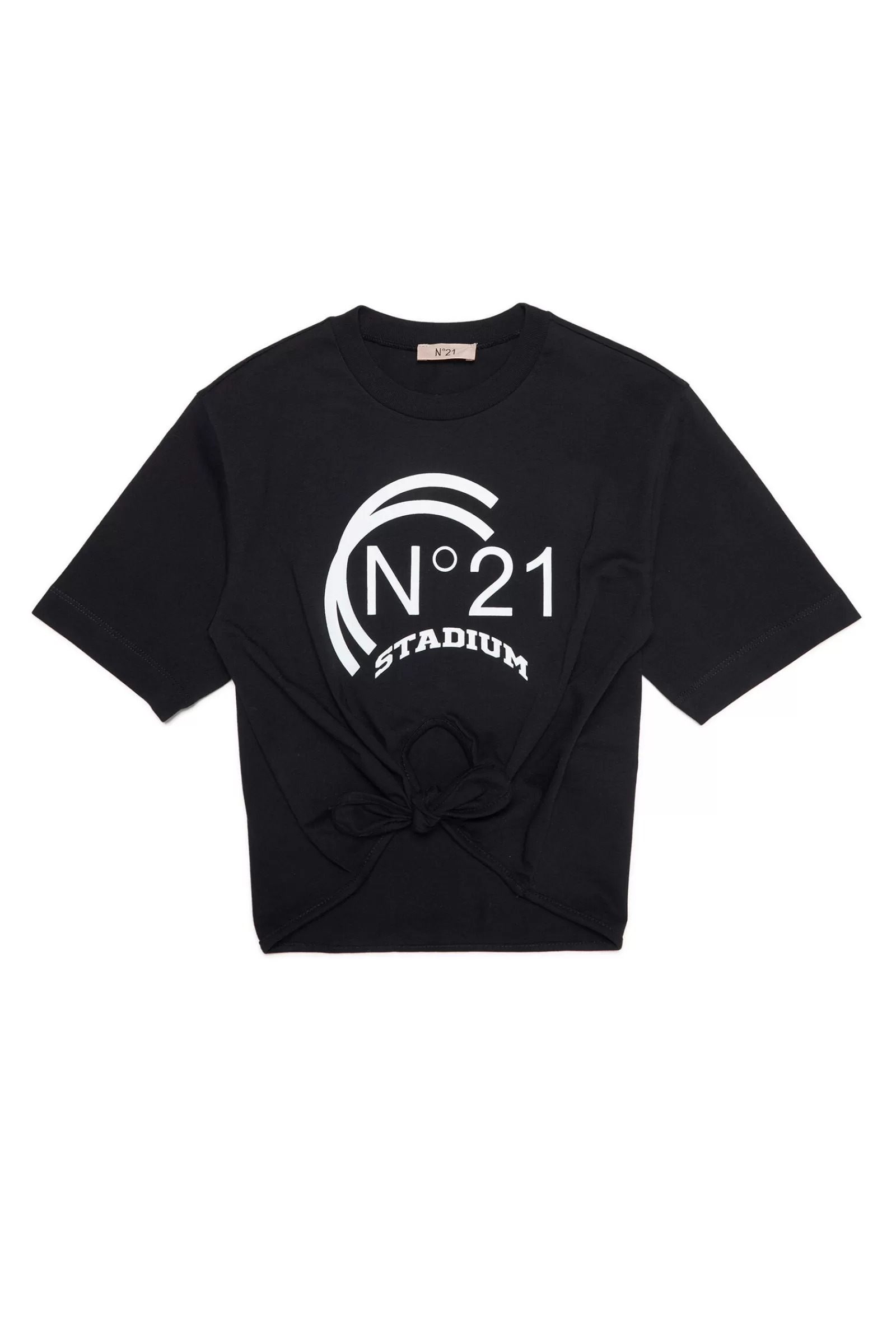 T-Shirt<N°21 T-Shirt Nera In Jersey Con Annodatura E Logo Stadium Nero