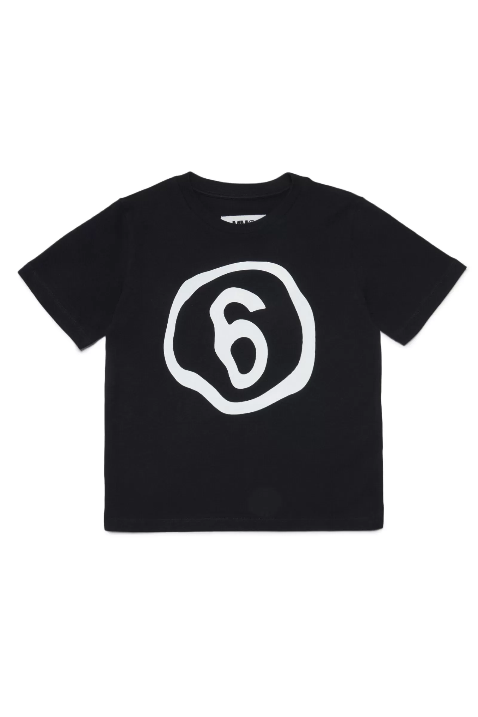 T-Shirt<MM6 MAISON MARGIELA T-Shirt Nera In Jersey Con Logo 6 Effetto Fluido Nero