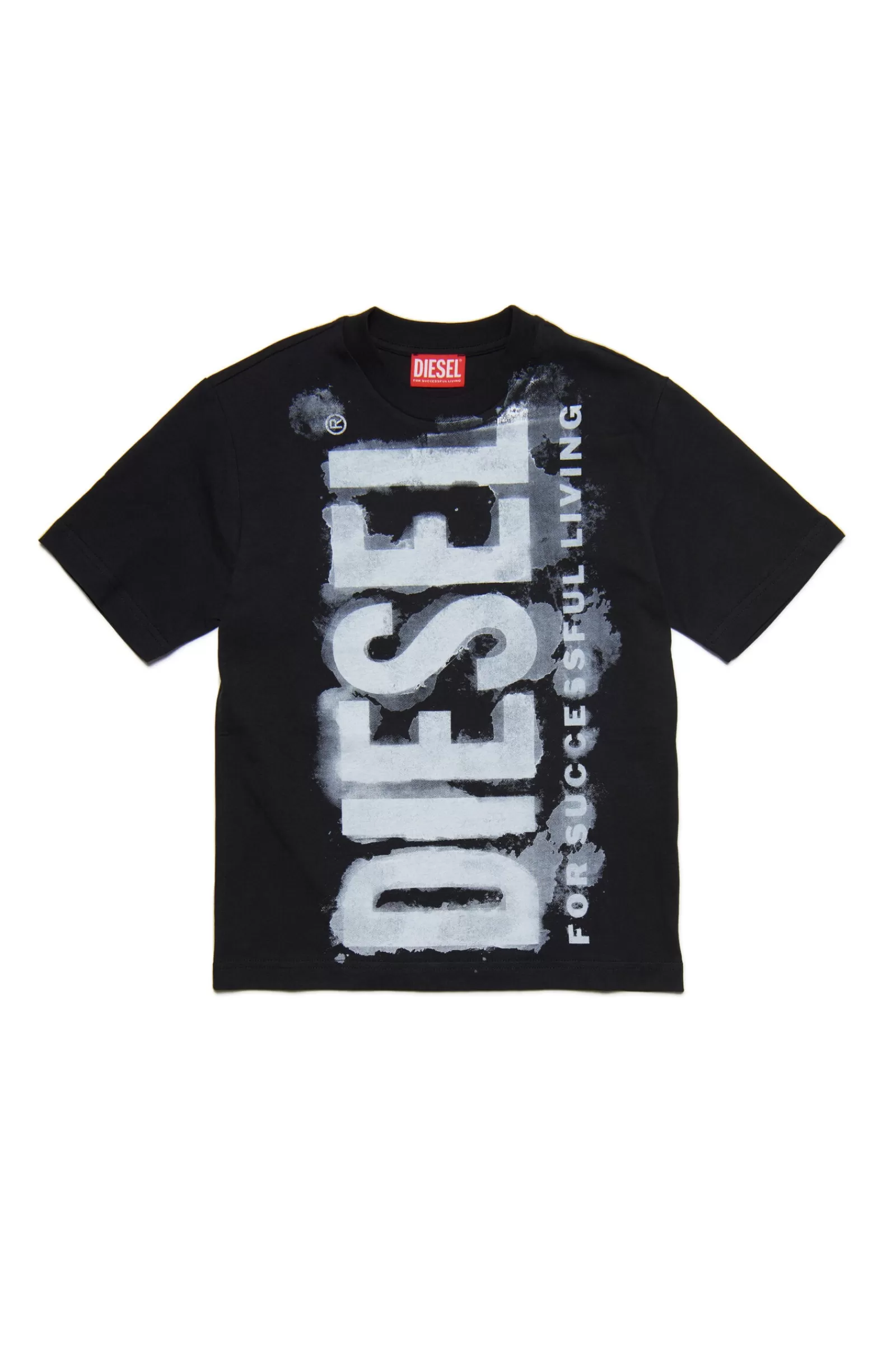 T-Shirt<DIESEL T-Shirt Nera In Jersey Con Logo Effetto Acquerello Nero