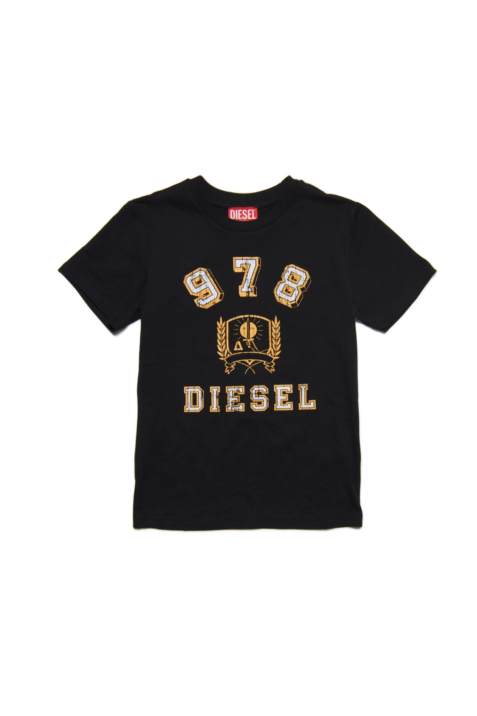 T-Shirt<DIESEL T-Shirt Nera In Jersey Con Stemma E Logo Nero