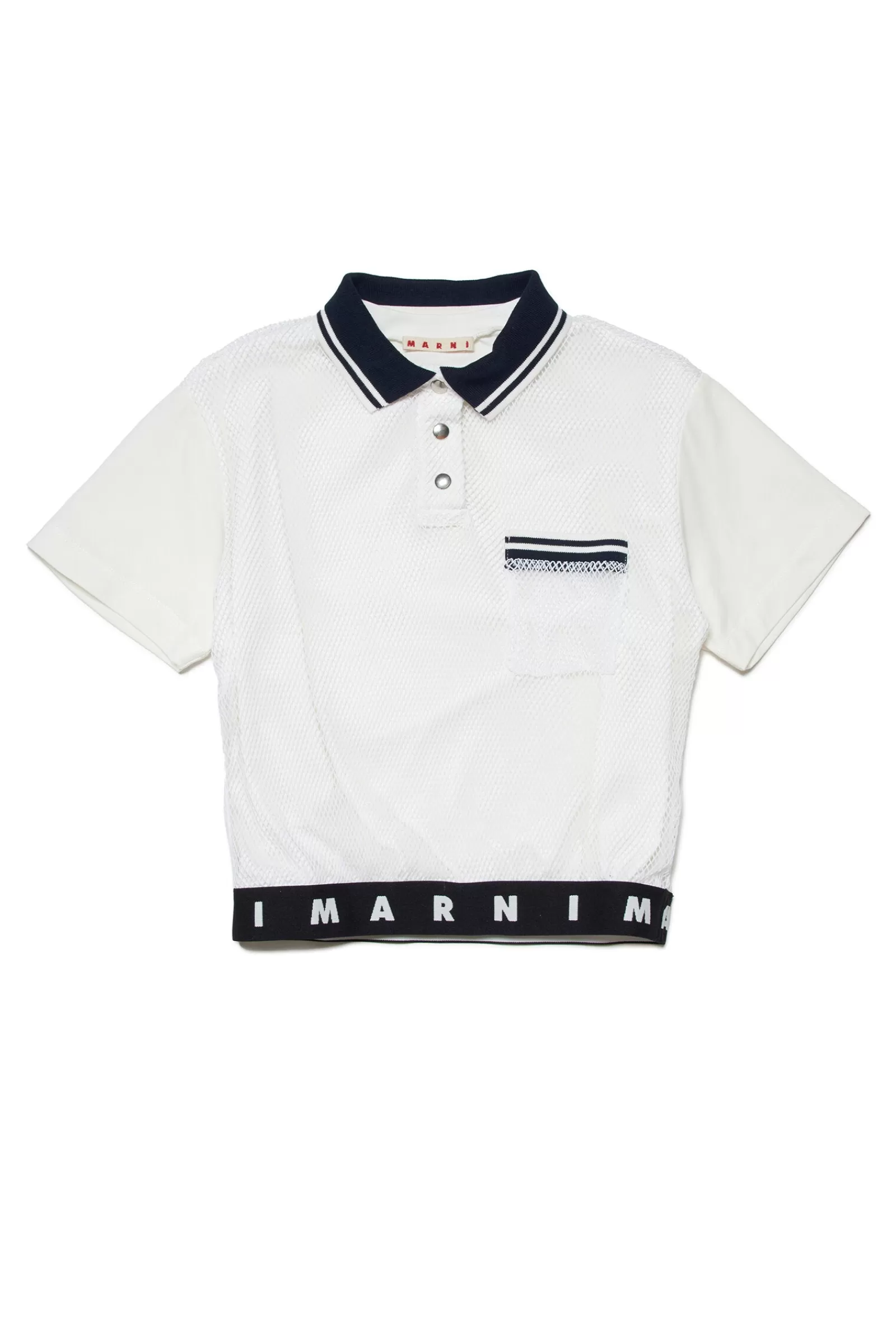 T-Shirt<MARNI T-Shirt Polo In Jersey Con Rete E Fondo Logato Bianco Sporco