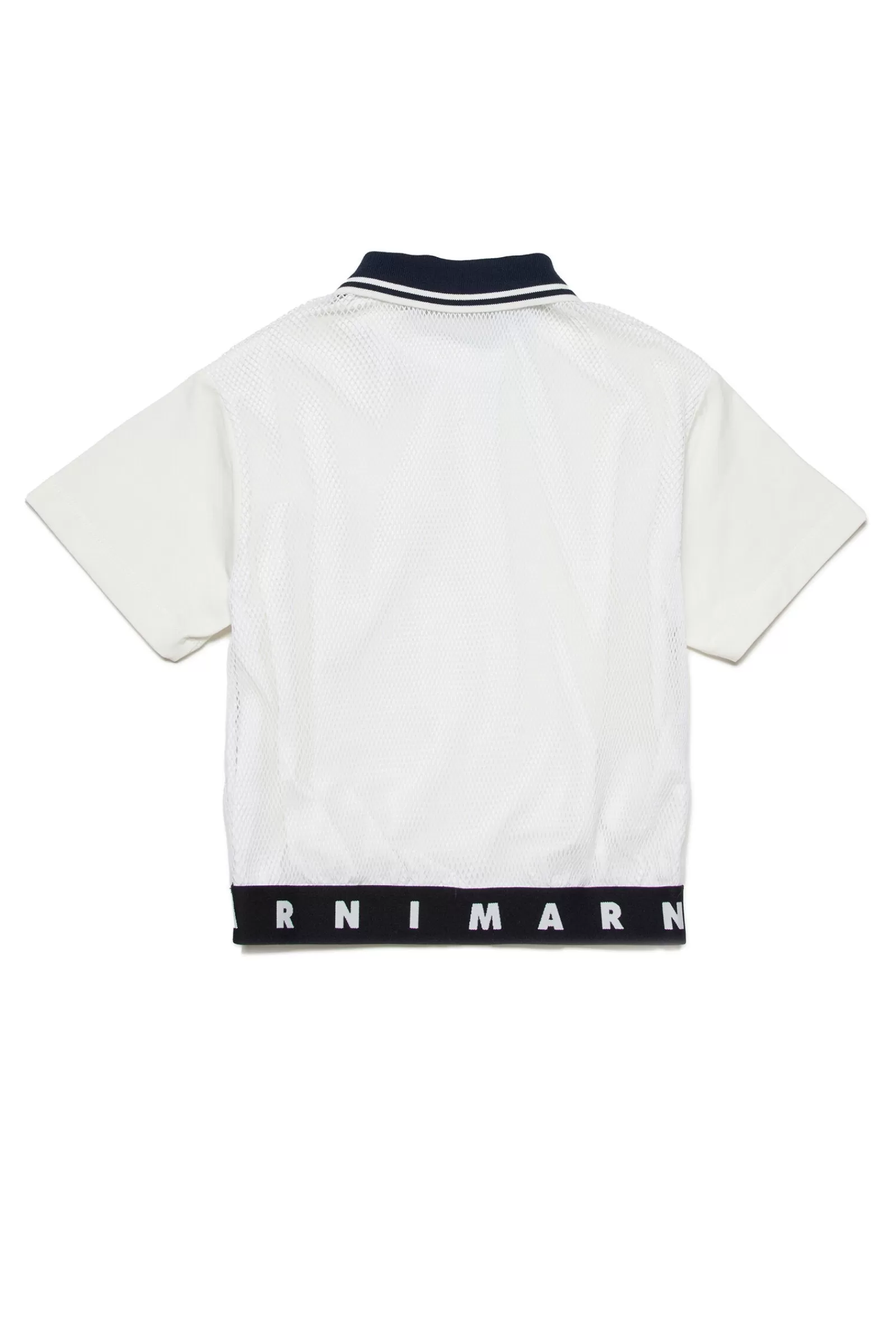 T-Shirt<MARNI T-Shirt Polo In Jersey Con Rete E Fondo Logato Bianco Sporco