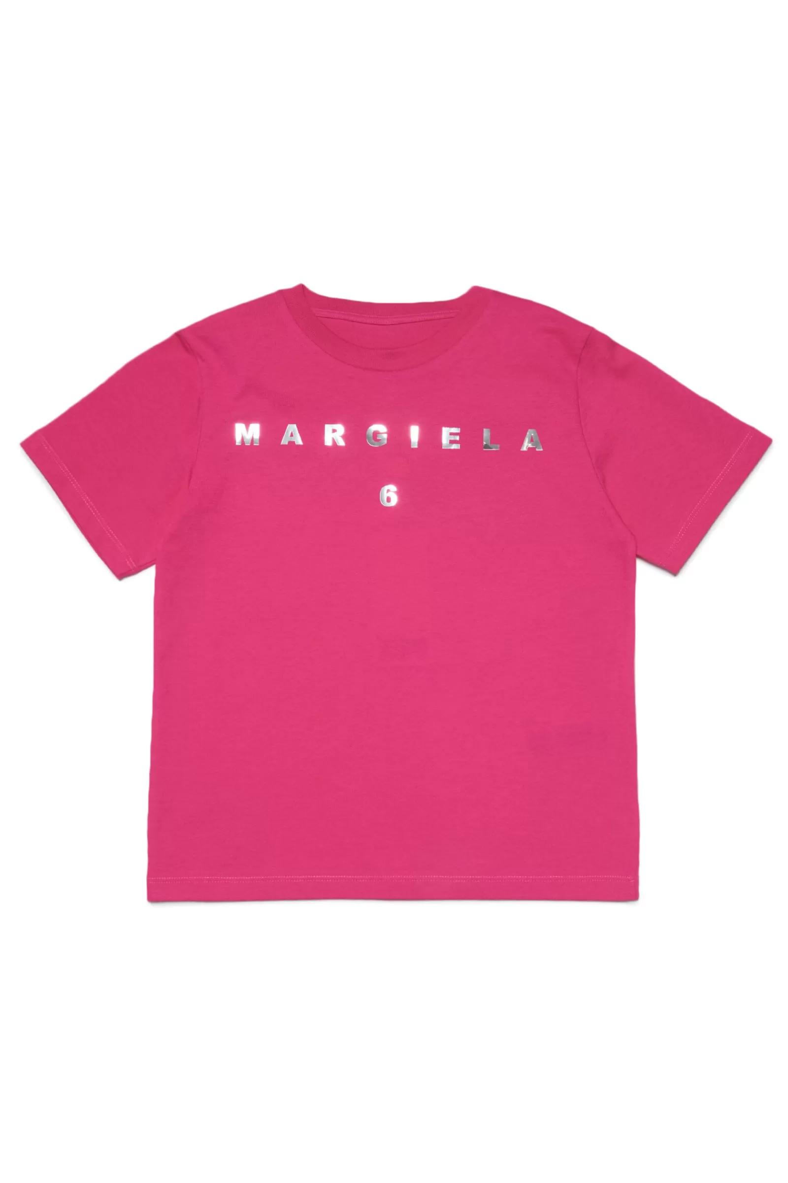 T-Shirt<MM6 MAISON MARGIELA T-Shirt Rosa In Jersey Con Logo Effetto Specchio Rosa Acceso