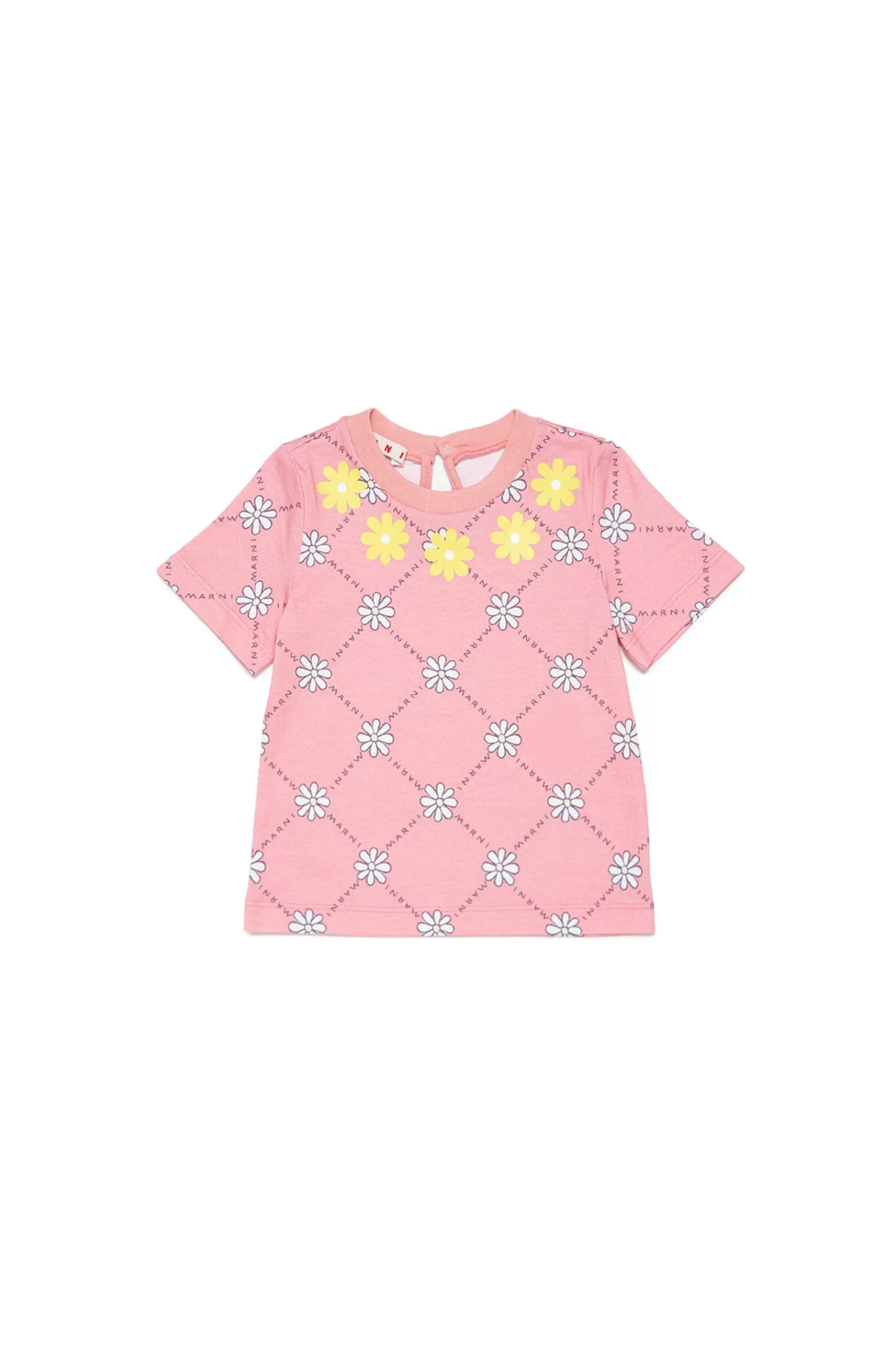 T-Shirt<MARNI T-Shirt Rosa Pesca In Cotone Con Motivo Margherite Rosa Fiore Di Pesco