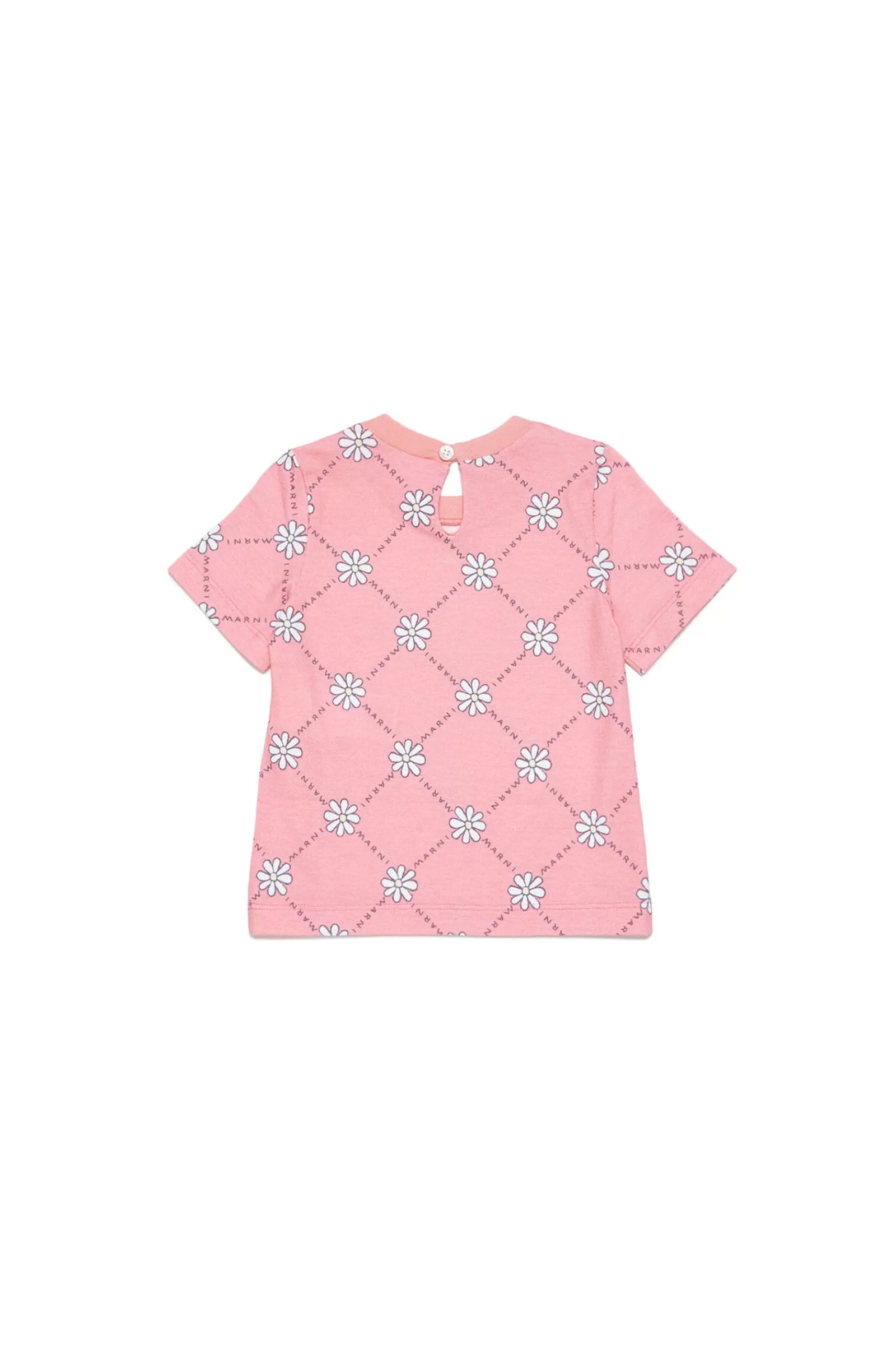 T-Shirt<MARNI T-Shirt Rosa Pesca In Cotone Con Motivo Margherite Rosa Fiore Di Pesco