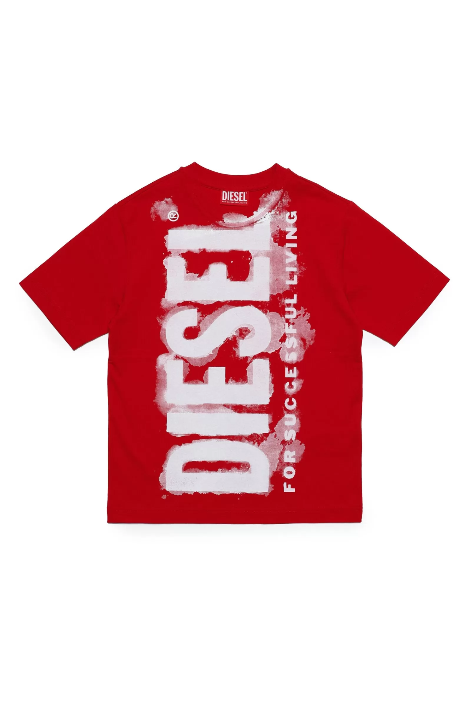 T-Shirt<DIESEL T-Shirt Rossa In Jersey Con Logo Effetto Acquerello Rosso Garofano