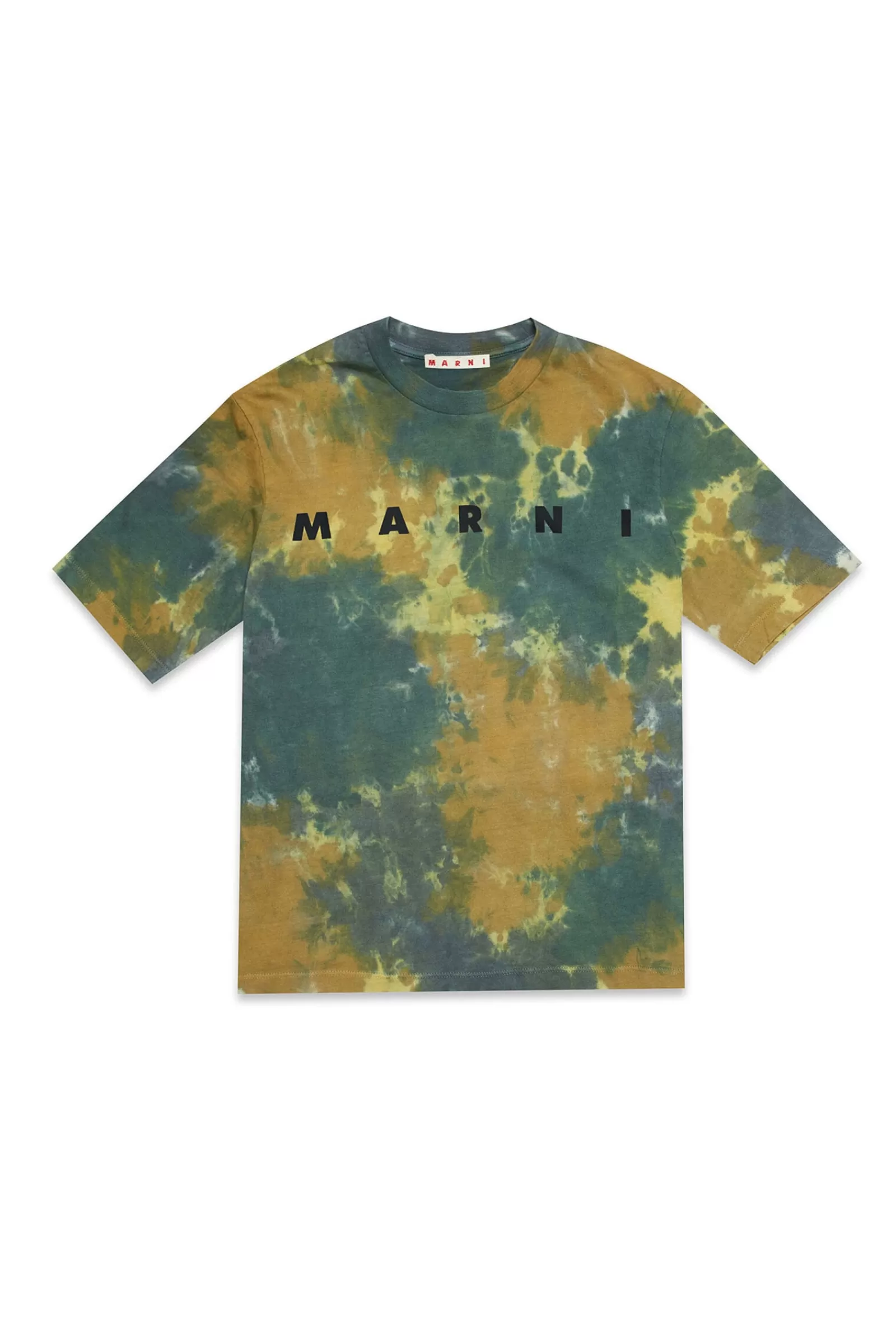 T-Shirt<MARNI T-Shirt Verde Effetto Tie-Dye Con Logo Verde Oliva