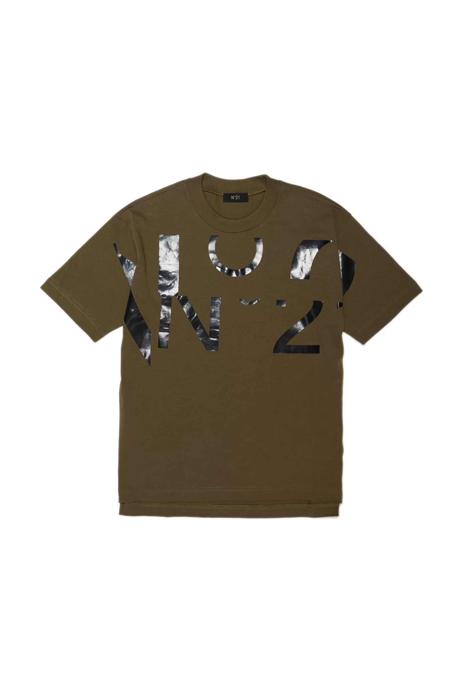 T-Shirt<N°21 T-Shirt Verde In Jersey Con Logo Sezionato Verde Oliva Scuro