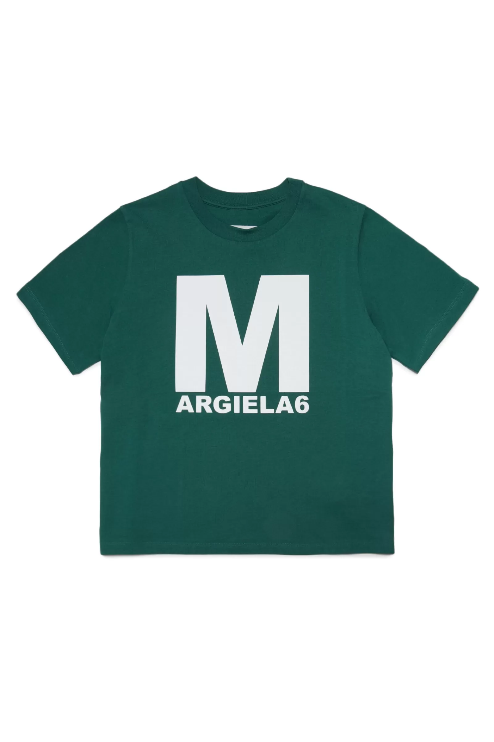 T-Shirt<MM6 MAISON MARGIELA T-Shirt Verde In Jersey Con Logo Spessorato Verde Foresta